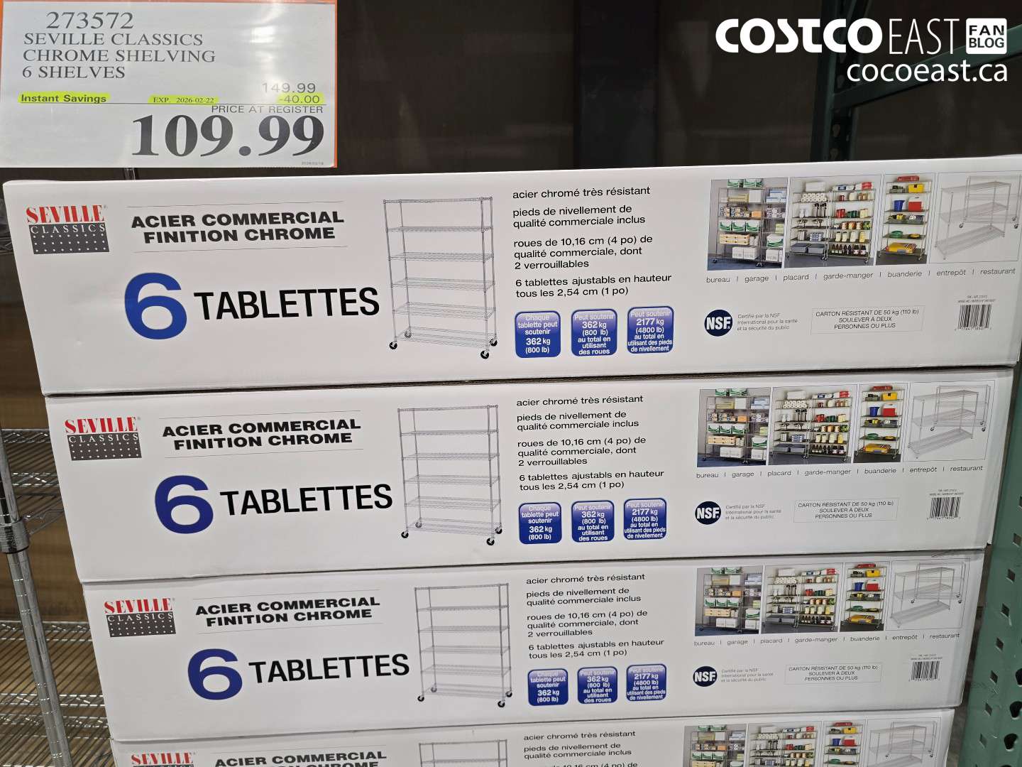 273572 SEVILLE CLASSICS CHROME SHELVING 6 SHELVES ($40.00 INSTANT SAVINGS EXPIRES ON 2026-02-22) $109.99