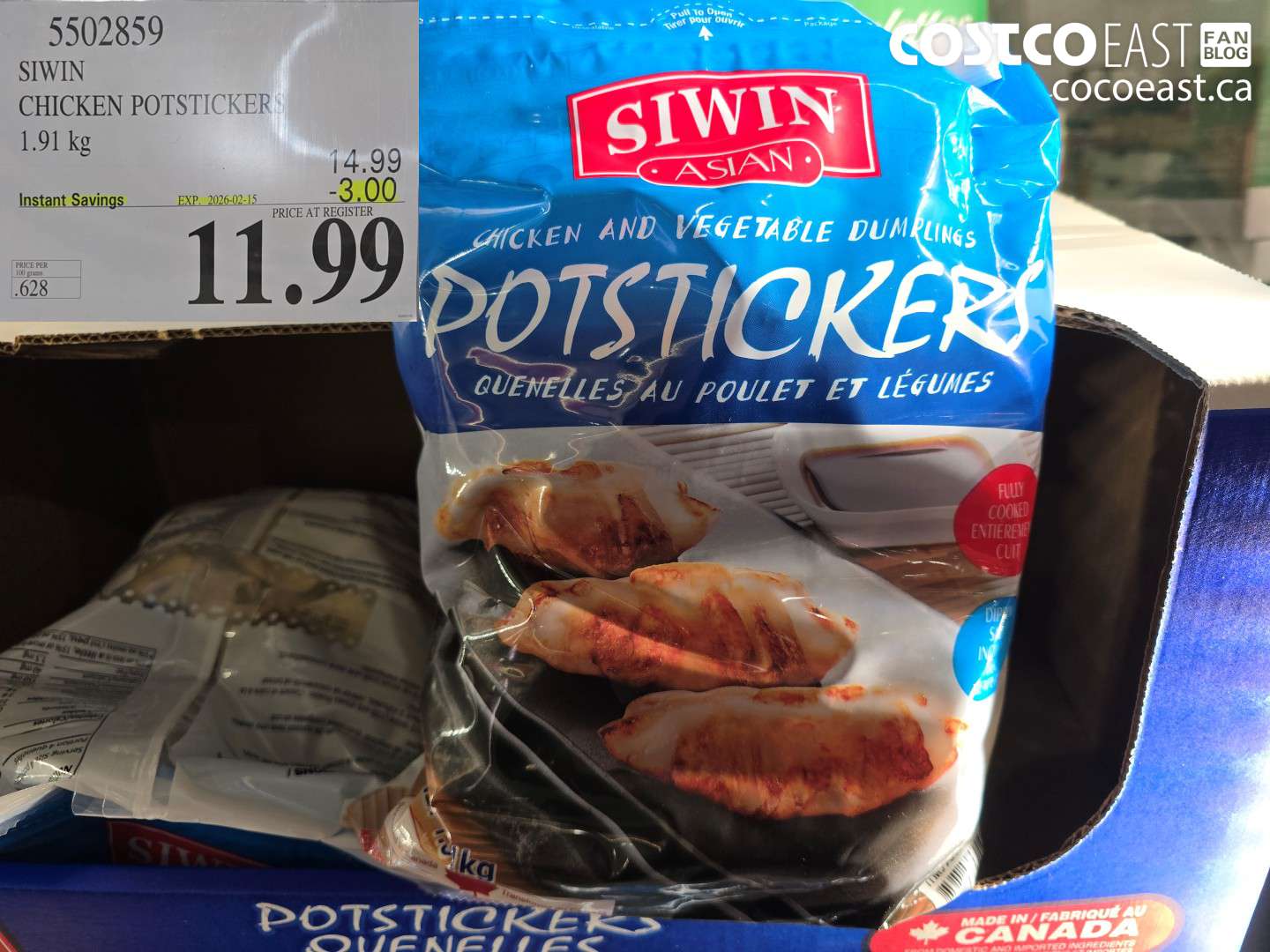 5502859 SIWIN CHICKEN POTSTICKERS 1.91 KG ($3.00 INSTANT SAVINGS EXPIRES ON 2026-02-15) $11.99