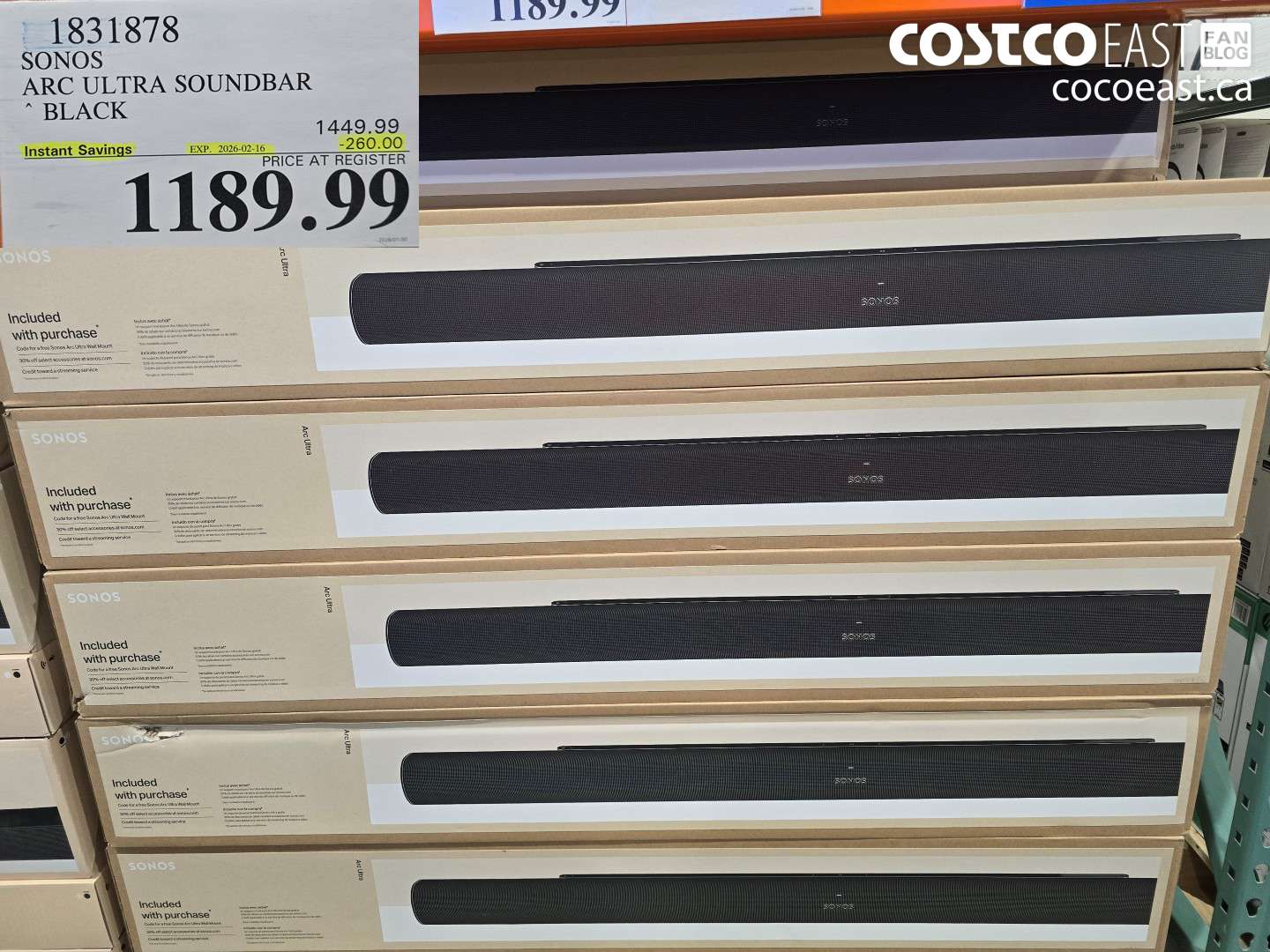 1831878 SONOS ARC ULTRA SOUND BAR BLACK ($260.00 INSTANT SAVINGS EXPIRES ON 2026-02-16) $1189.99
