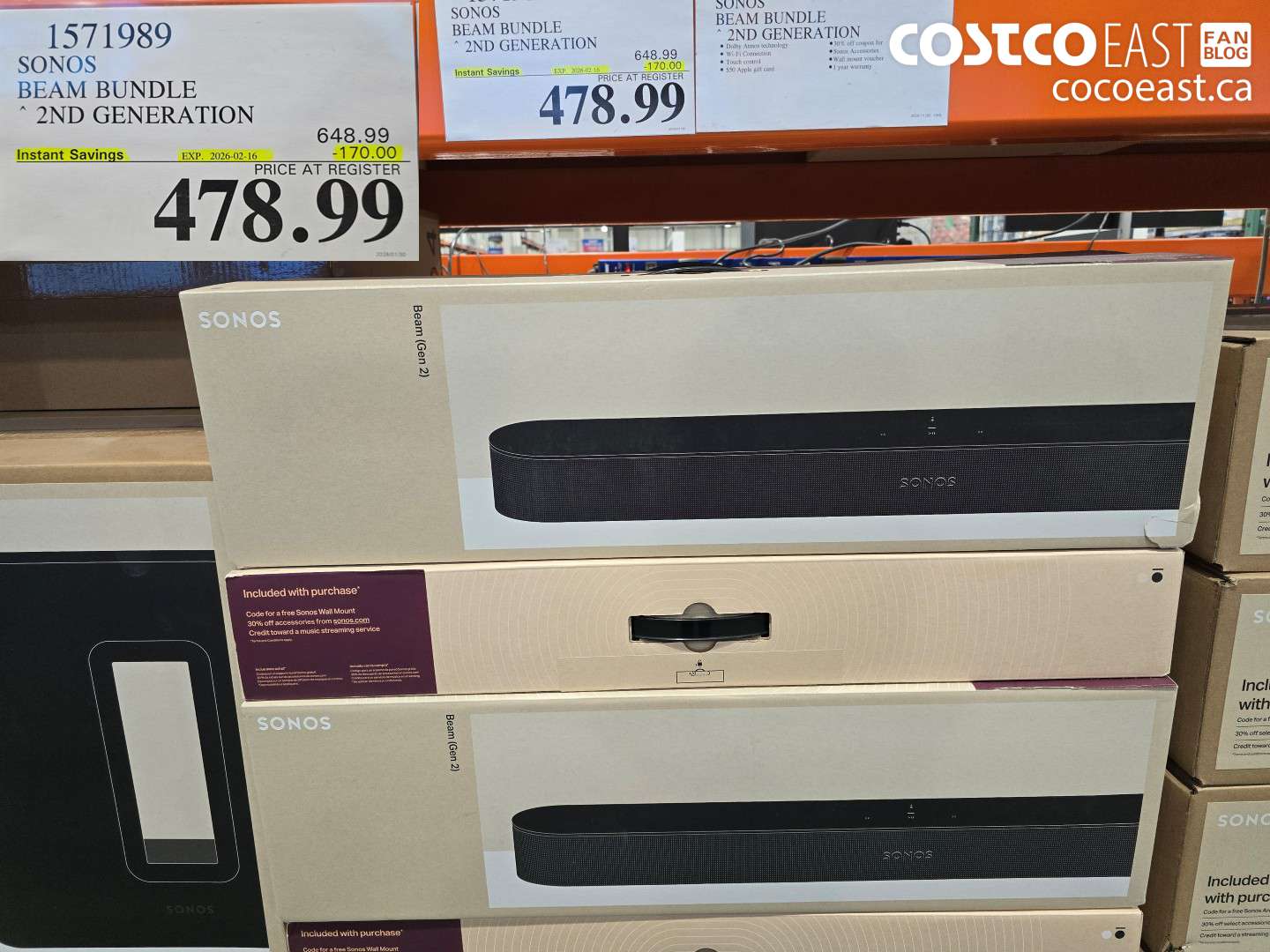 1571989 SONOS BEAM BUNDLE 2ND GENERATION ($170.00 INSTANT SAVINGS EXPIRES ON 2026-02-16) $478.99