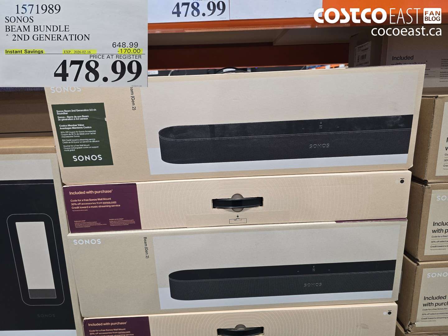 1571989 SONOS BEAM BUNDLE 2ND GENERATION ($170.00 INSTANT SAVINGS EXPIRES ON 2026-02-16) $478.99