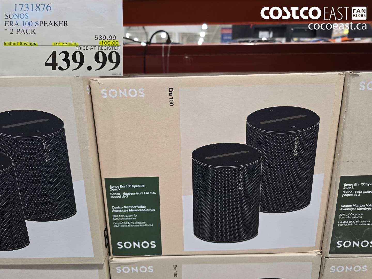 1731876 SONOS ERA 100 SPEAKER 2 PACK ($100.00 INSTANT SAVINGS EXPIRES ON 2026-02-16) $439.99