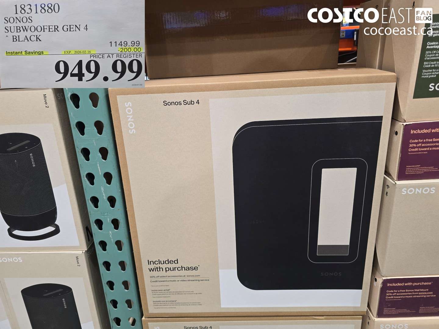 1831880 SONOS SUBWOOFER GEN 4 BLACK ($200.00 INSTANT SAVINGS EXPIRES ON 2026-02-16) $949.99