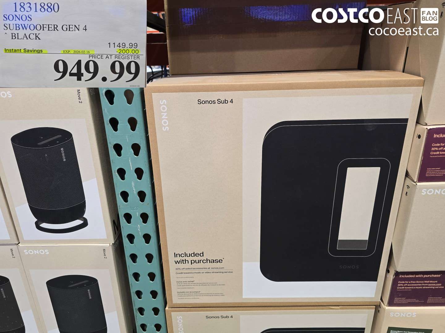 1831880 SONOS SUBWOOFER GEN 4 * BLACK ($200.00 INSTANT SAVINGS EXPIRES ON 2026-02-16) $949.99