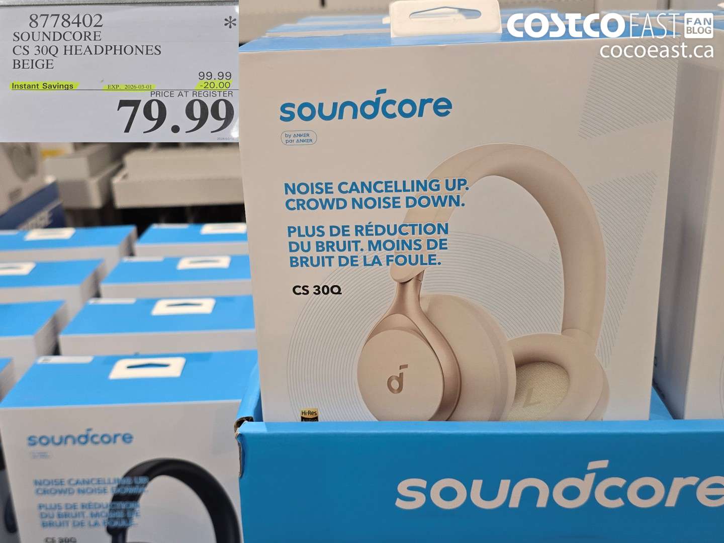 8778402 SOUNDCORE CS 30Q HEADPHONES BEIGE ($20.00 INSTANT SAVINGS EXPIRES ON 2026-03-01) $79.99