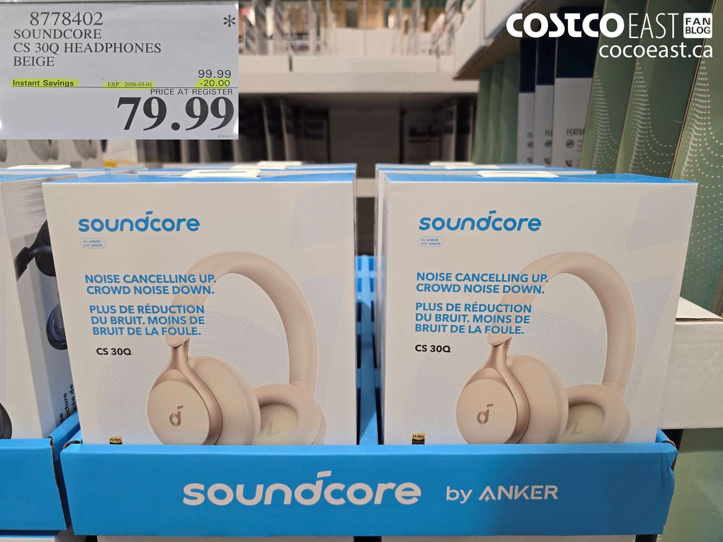8778402 SOUNDCORE CS 30Q HEADPHONES BEIGE ($20.00 INSTANT SAVINGS EXPIRES ON 2026-03-01) $79.99