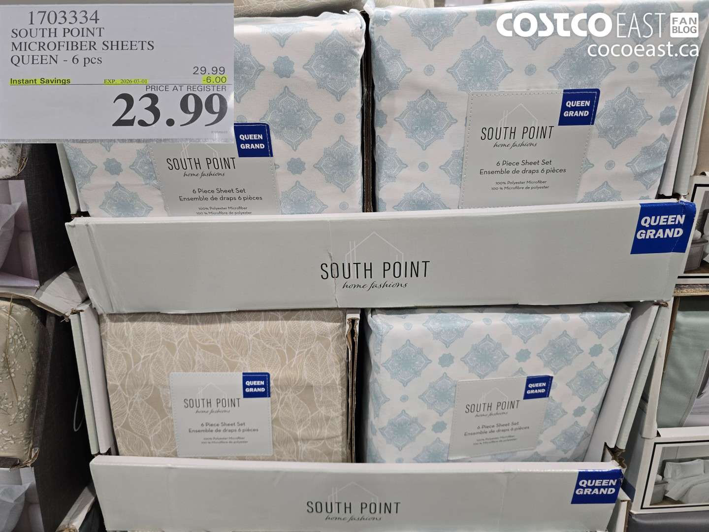 1703334 SOUTH POINT MICROFIBER SHEETS QUEEN - 6 PCS ($6.00 INSTANT SAVINGS EXPIRES ON 2026-03-01) $23.99