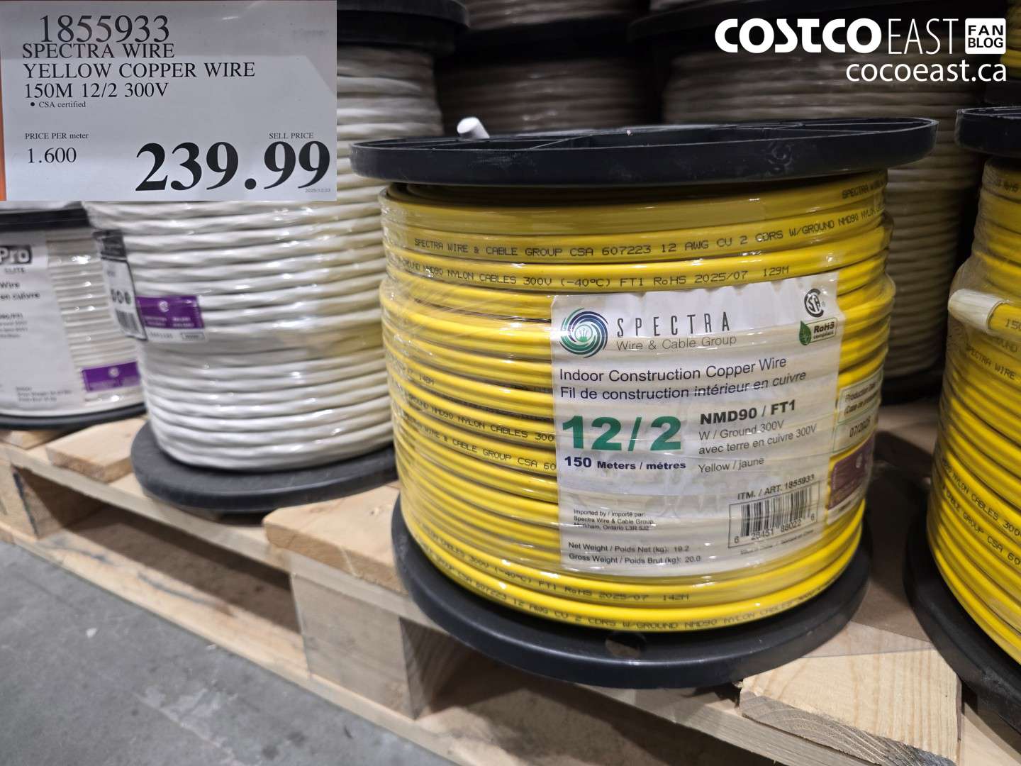 1855933 SPECTRA WIRE YELLOW COPPER WIRE 150M 12/2 300V $239.99