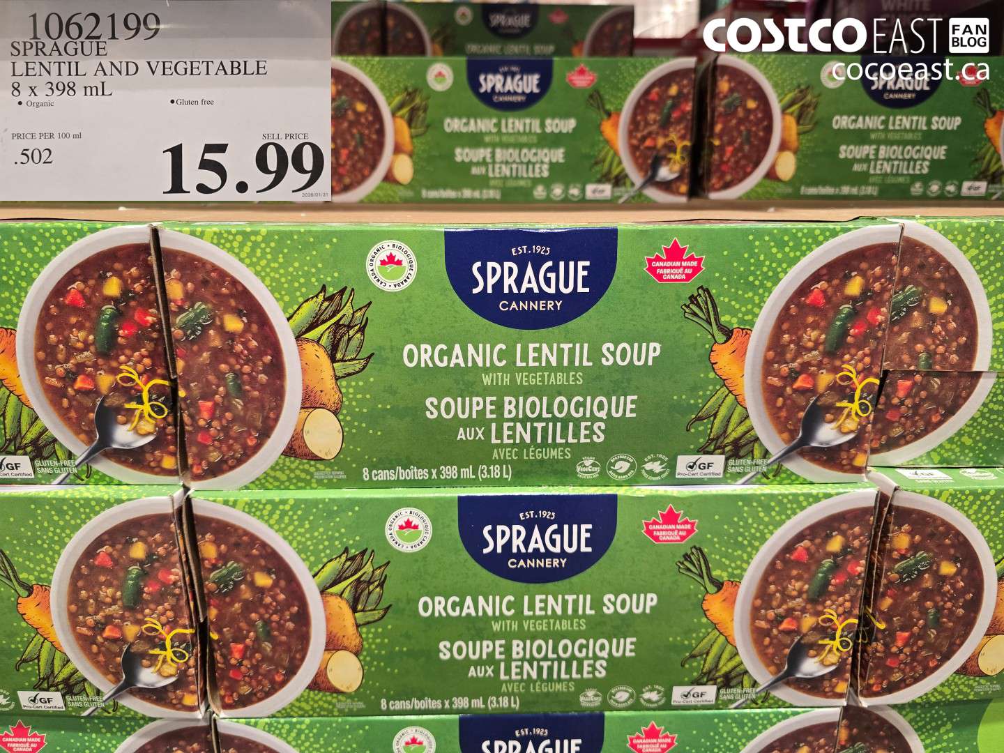 1062199 SPRAGUE LENTIL AND VEGETABLE 8 X 398 ML $15.99