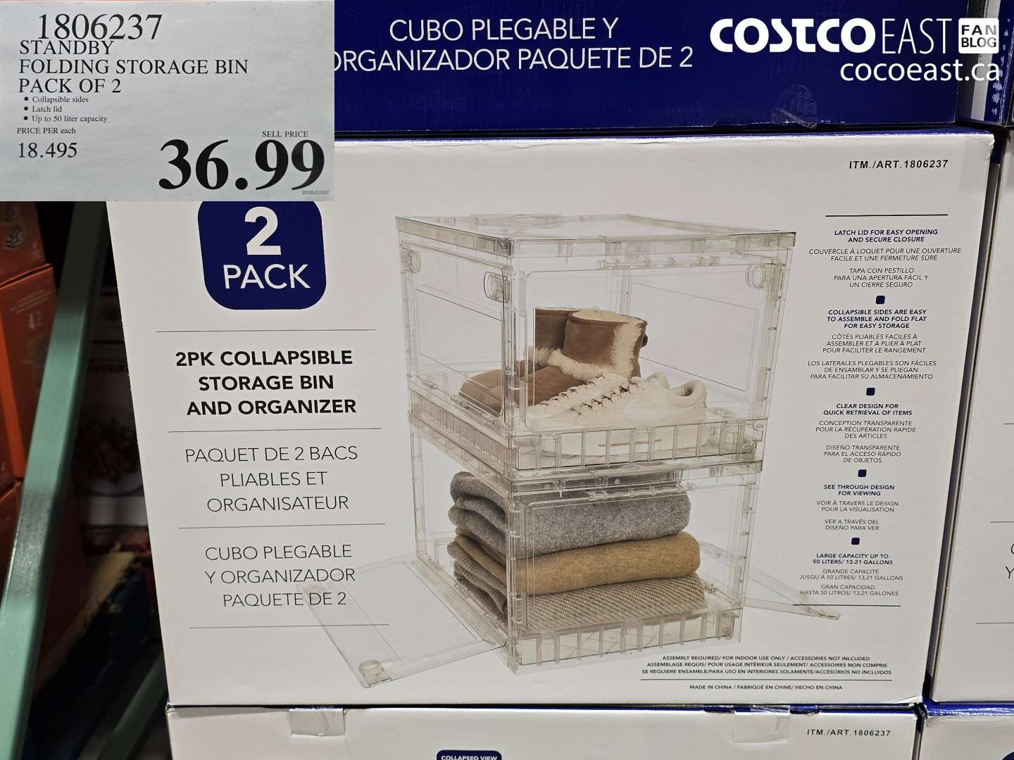 1806237 STANDBY FOLDING STORAGE BIN PACK OF 2 $36.99