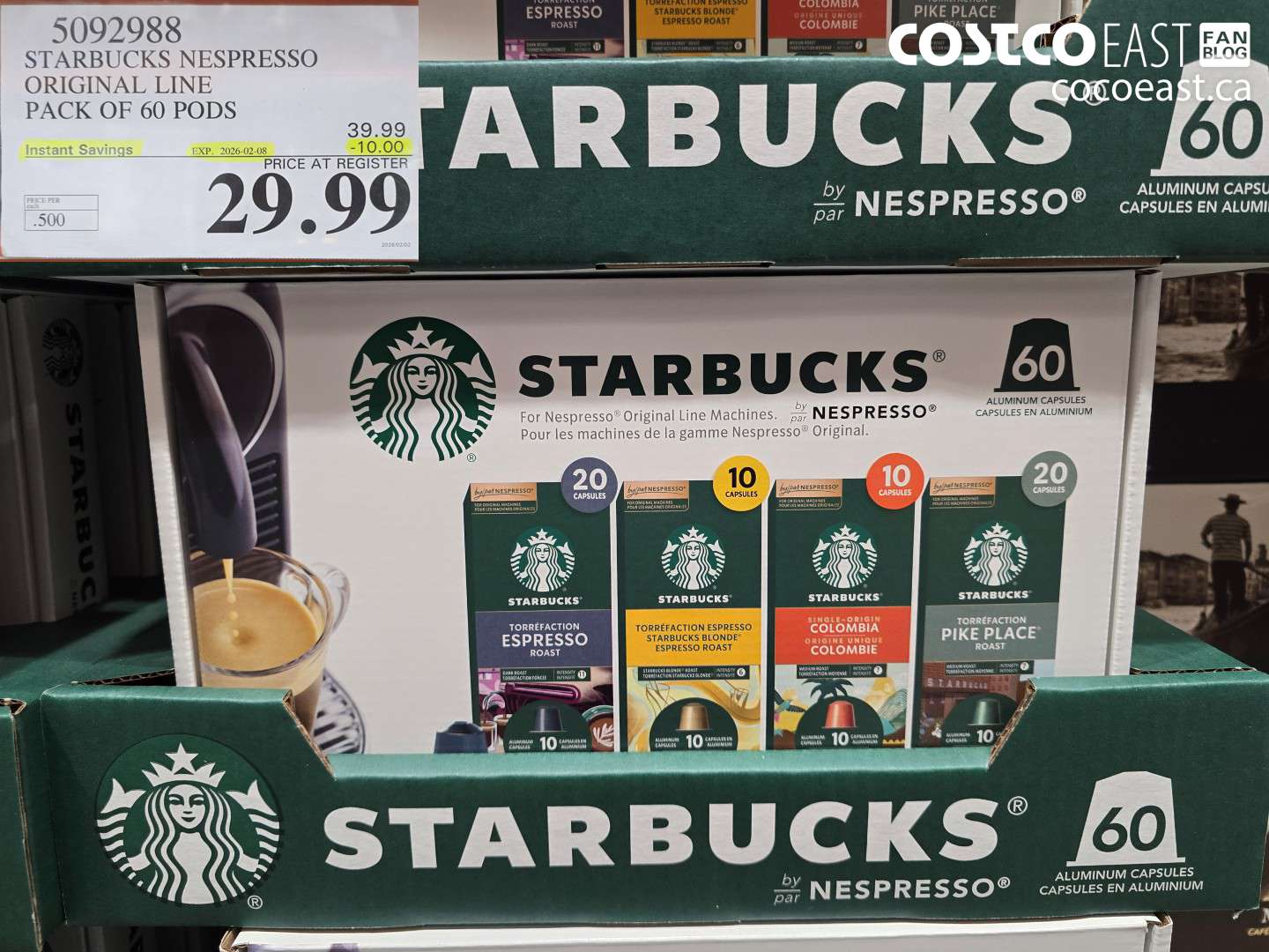 5092988 STARBUCKS NESPRESSO ORIGINAL LINE PACK OF 60 PODS ($10.00 INSTANT SAVINGS EXPIRES ON 2026-02-08) $29.99