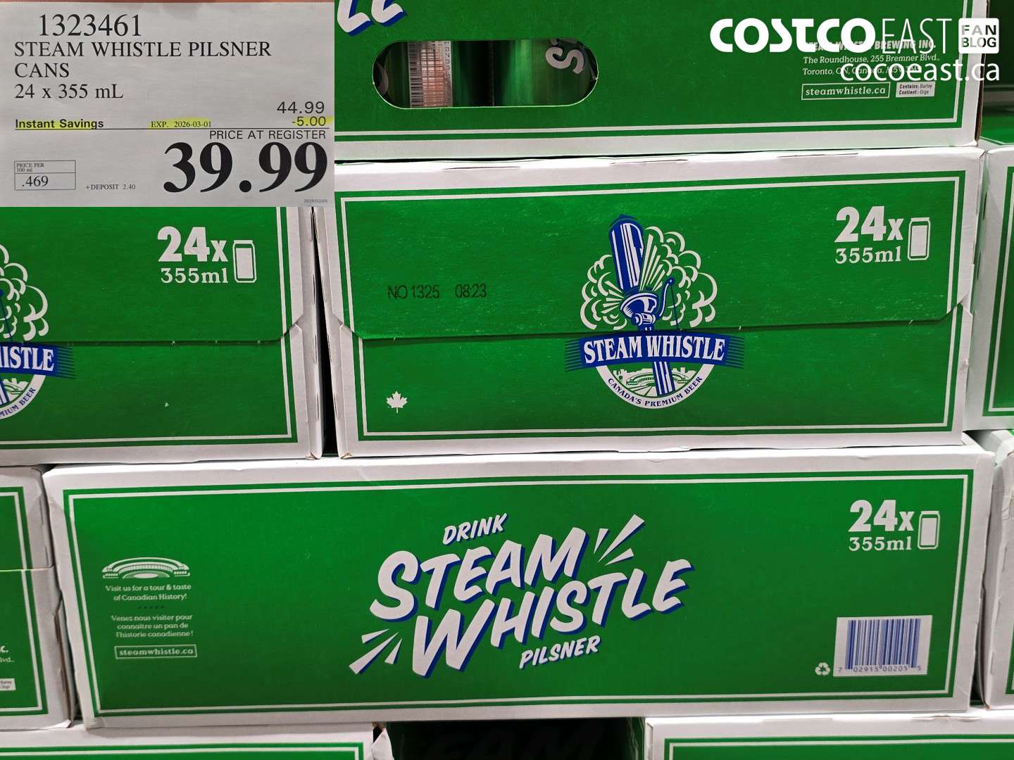 1323461 STEAM WHISTLE PILSNER CANS 24 X 355 ML ($5.00 INSTANT SAVINGS EXPIRES ON 2026-03-01) $39.99