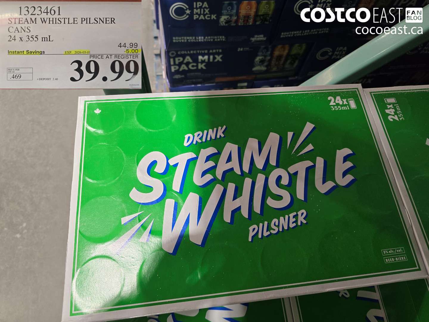 1323461 STEAM WHISTLE PILSNER CANS 24 X 355 ML ($5.00 INSTANT SAVINGS EXPIRES ON 2026-03-01) $39.99