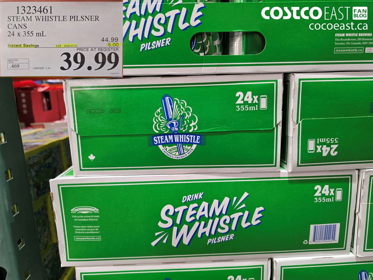 1323461 STEAM WHISTLE PILSNER CANS 24 x 355 mL ($5.00 INSTANT SAVINGS EXPIRES ON 2026-03-01) $39.99