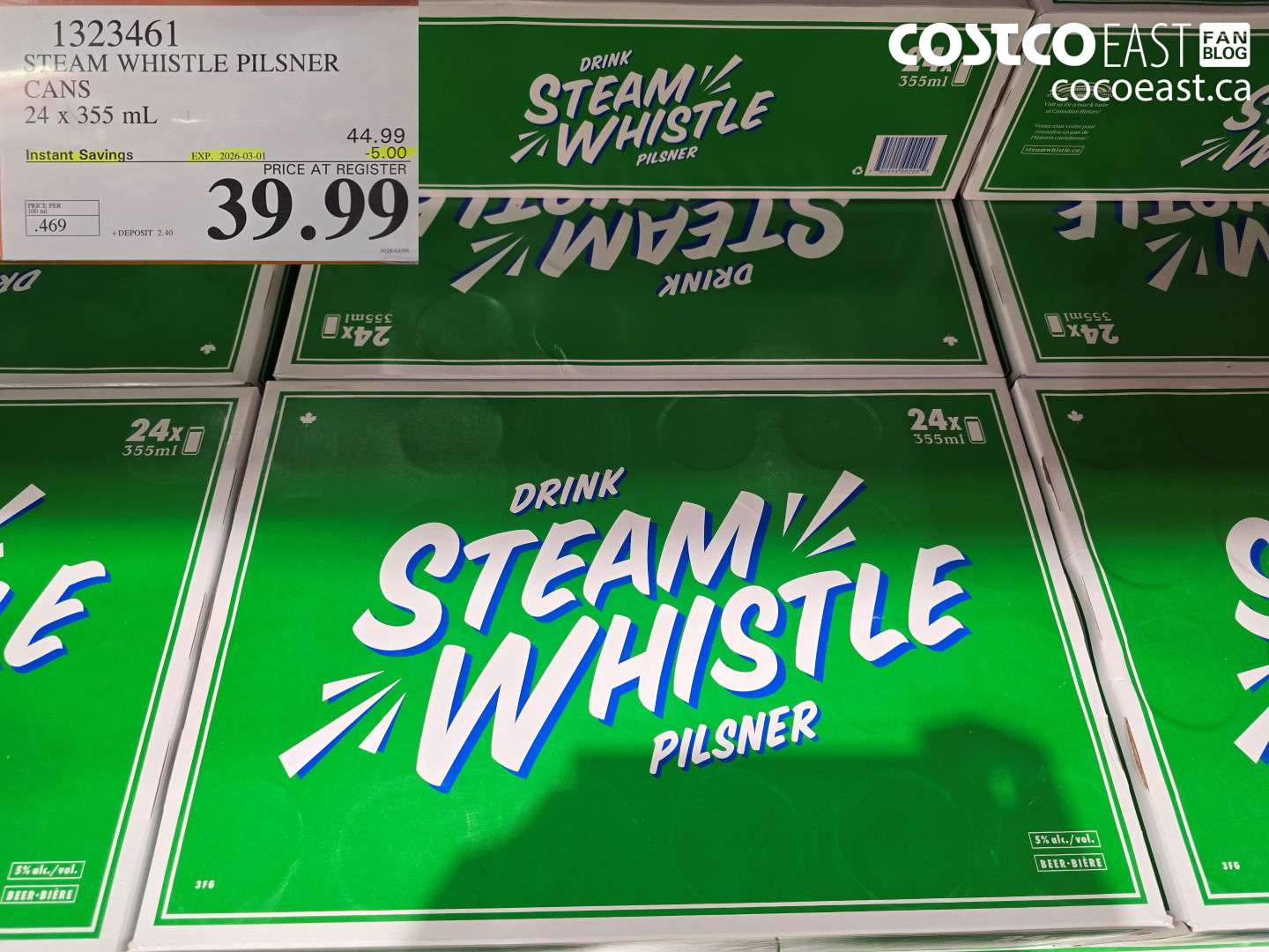 1323461 STEAM WHISTLE PILSNER CANS 24 x 355 ml ($5.00 INSTANT SAVINGS EXPIRES ON 2026-03-01) $39.99