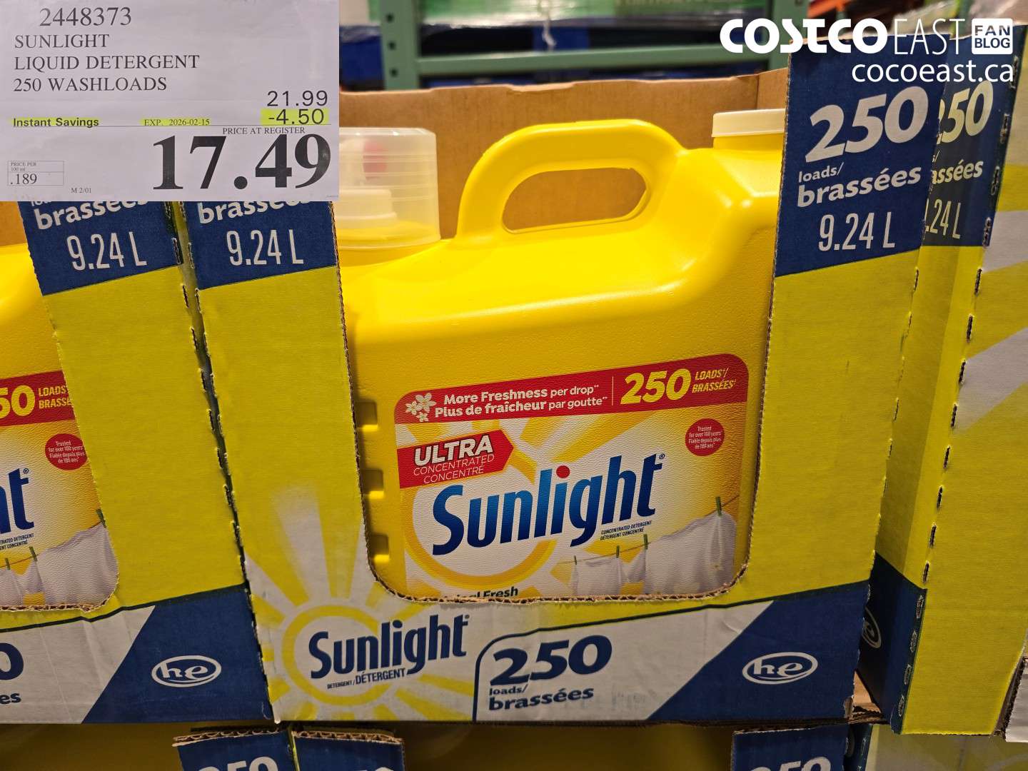 2448373 SUNLIGHT LIQUID DETERGENT 250 wash loads ($4.50 INSTANT SAVINGS EXPIRES ON 2026-02-15) $17.49