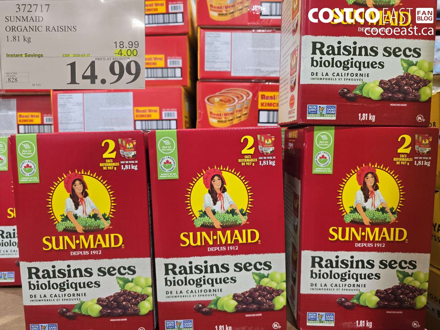 372717 SUNMAID ORGANIC RAISINS 1.81 kg ($4.00 INSTANT SAVINGS EXPIRES ON 2026-03-15) $14.99