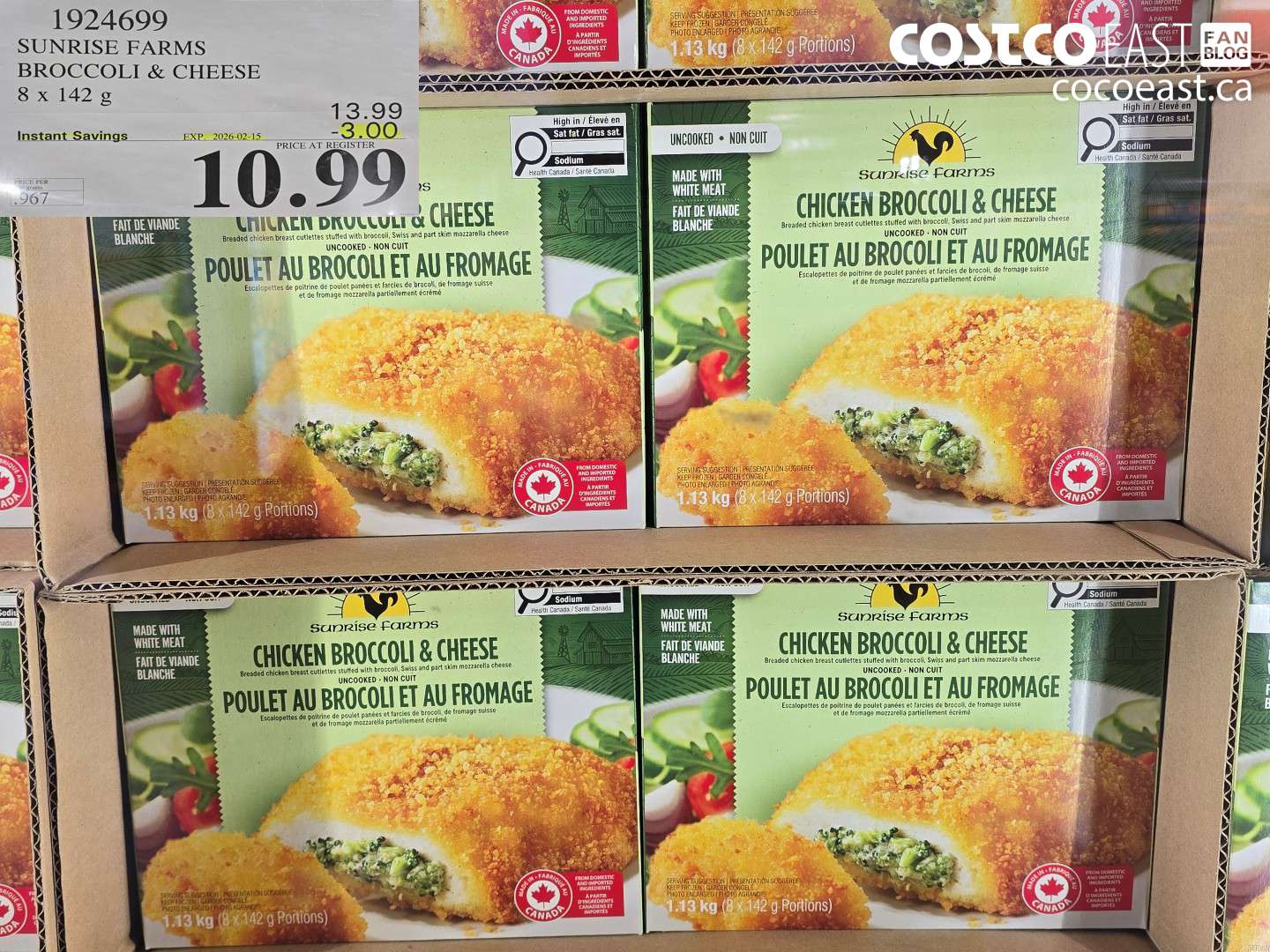 1924699 SUNRISE FARMS BROCCOLI & CHEESE 8 x 142 g ($3.00 INSTANT SAVINGS EXPIRES ON 2026-02-15) $10.99