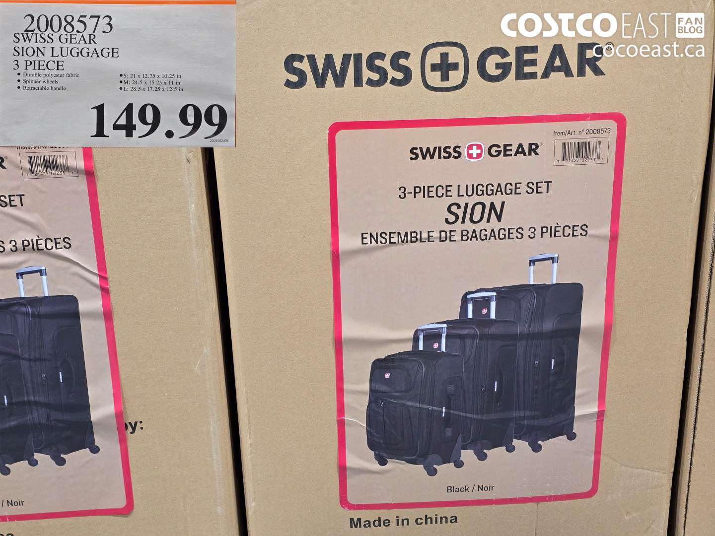 2008573 SWISS GEAR LUGGAGE 3 PIECE $149.99