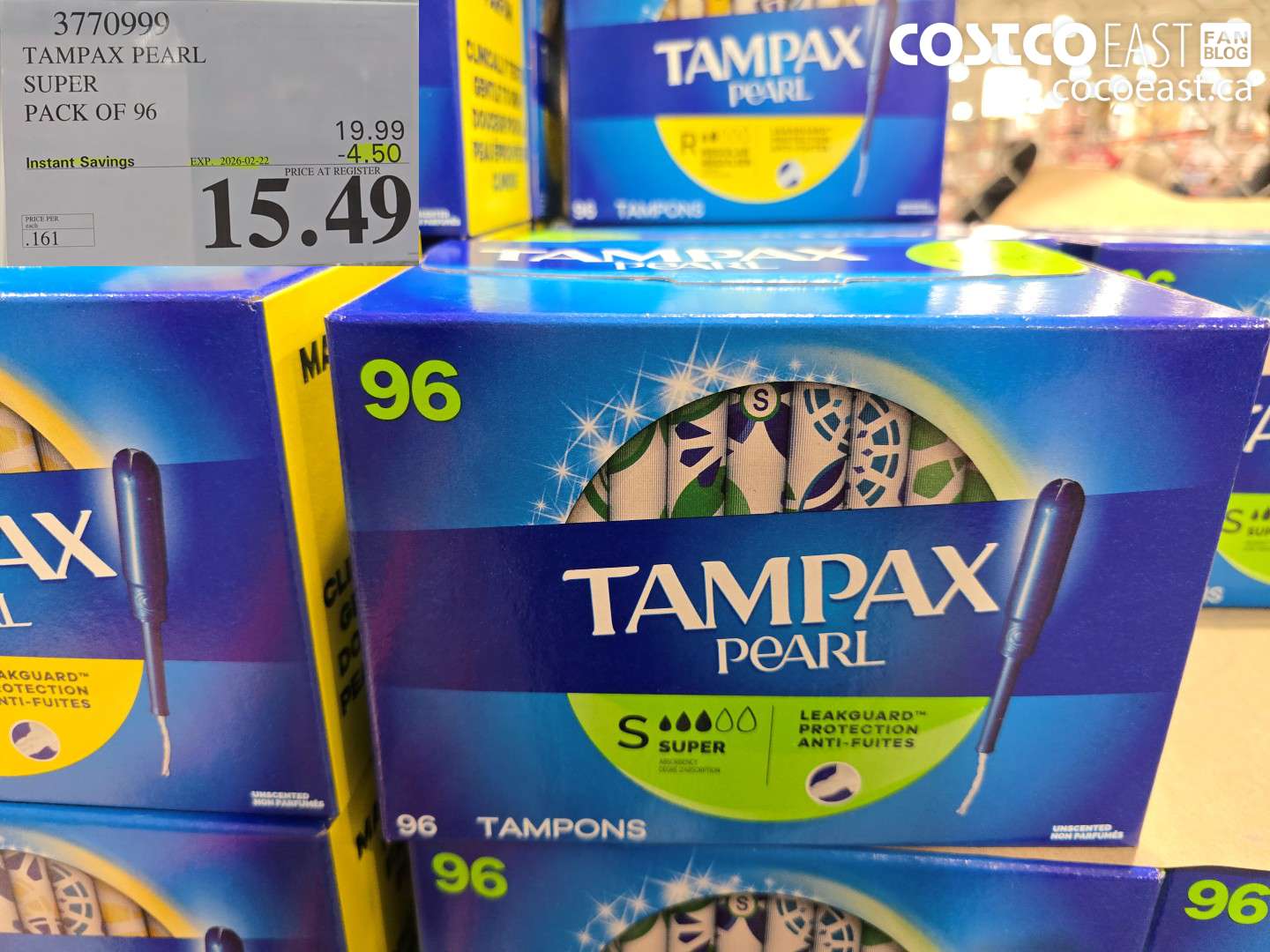 3770999 TAMPAX PEARL SUPER PACK OF 96 ($4.50 INSTANT SAVINGS EXPIRES ON 2026-02-22) $15.49