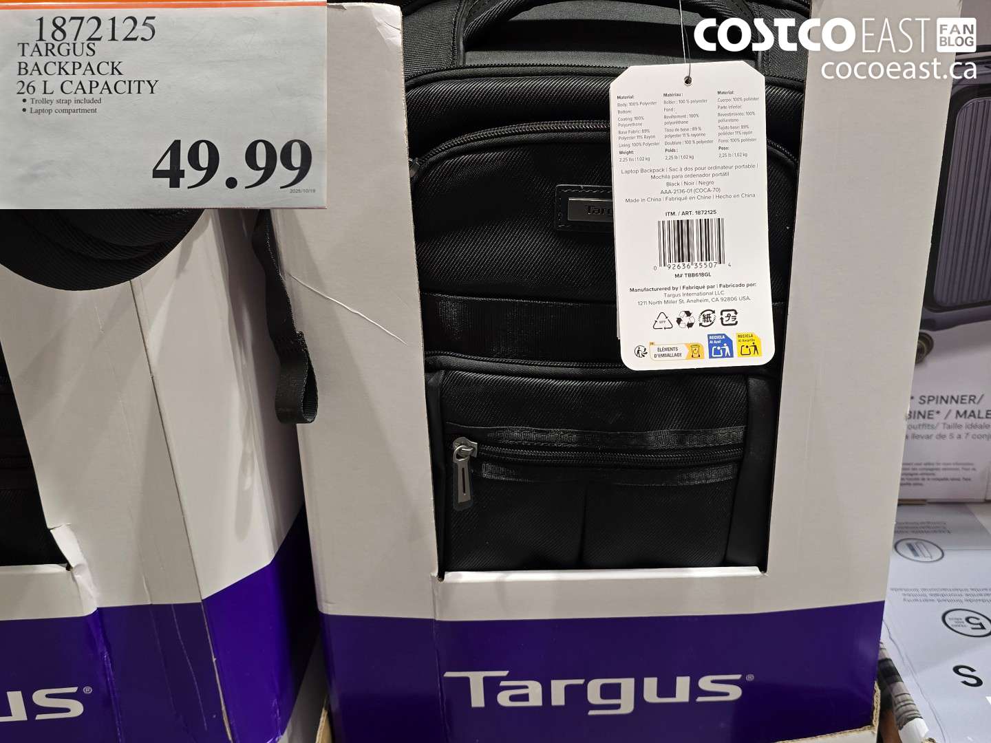 1872125 TARGUS BACKPACK 26 L CAPACITY $49.99