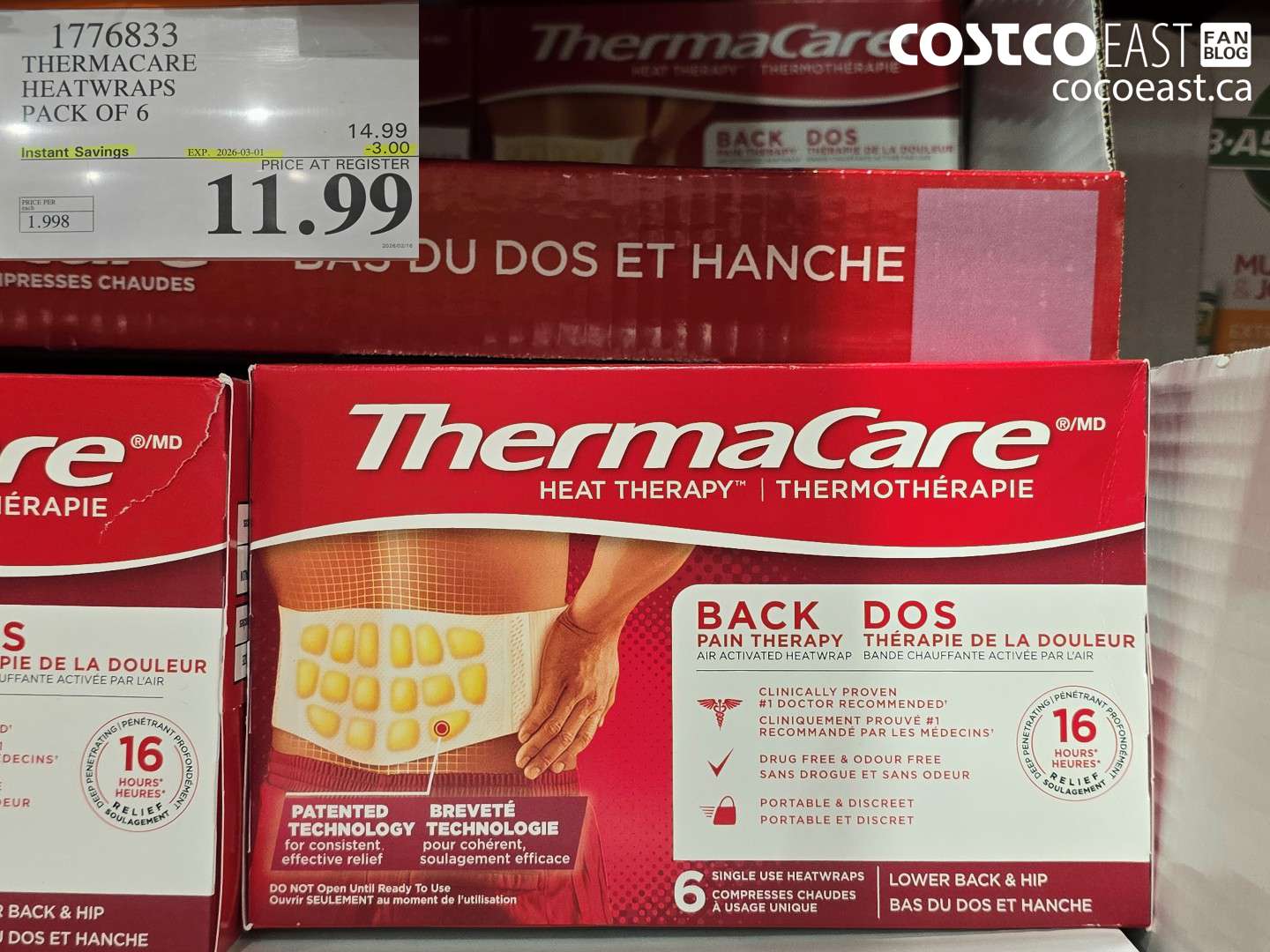 1776833 THERMACARE HEATWRAPS PACK OF 6 ($3.00 INSTANT SAVINGS EXPIRES ON 2026-03-01) $11.99