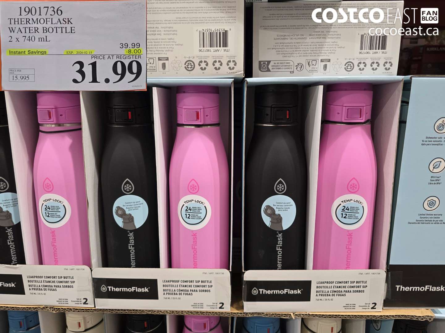 1901736 THERMOFLASK WATER BOTTLE 2 x 740 mL ($8.00 INSTANT SAVINGS EXPIRES ON 2026-02-15) $31.99