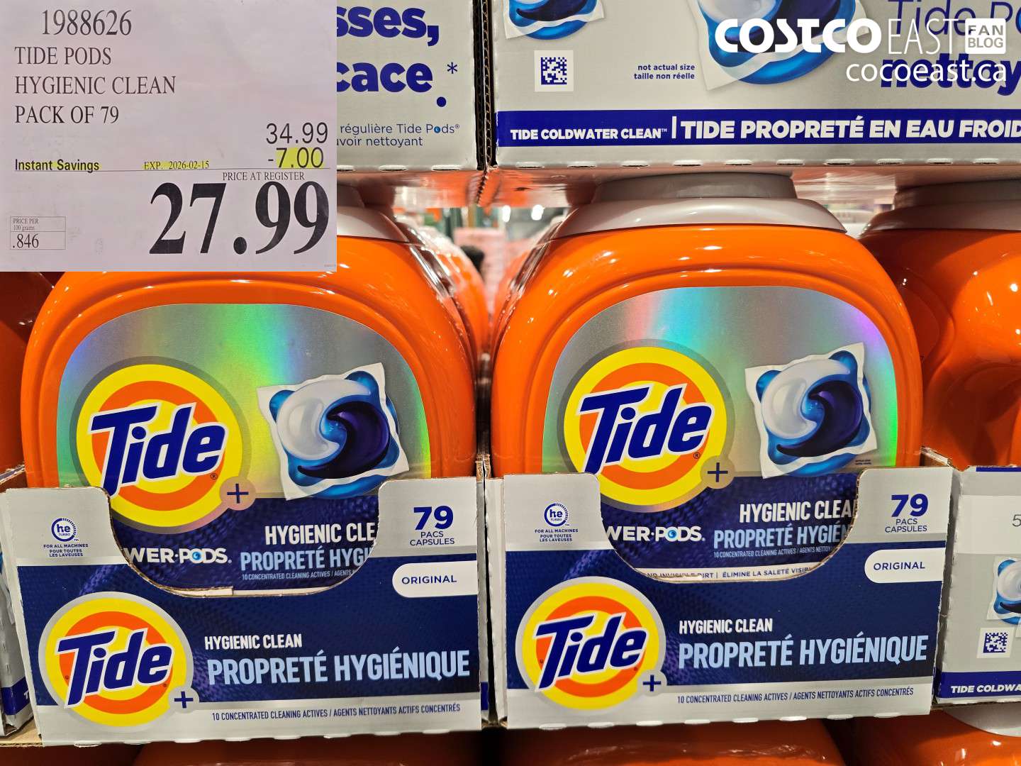 1988626 TIDE PODS HYGIENIC CLEAN PACK OF 79 ($7.00 INSTANT SAVINGS EXPIRES ON 2026-02-15) $27.99