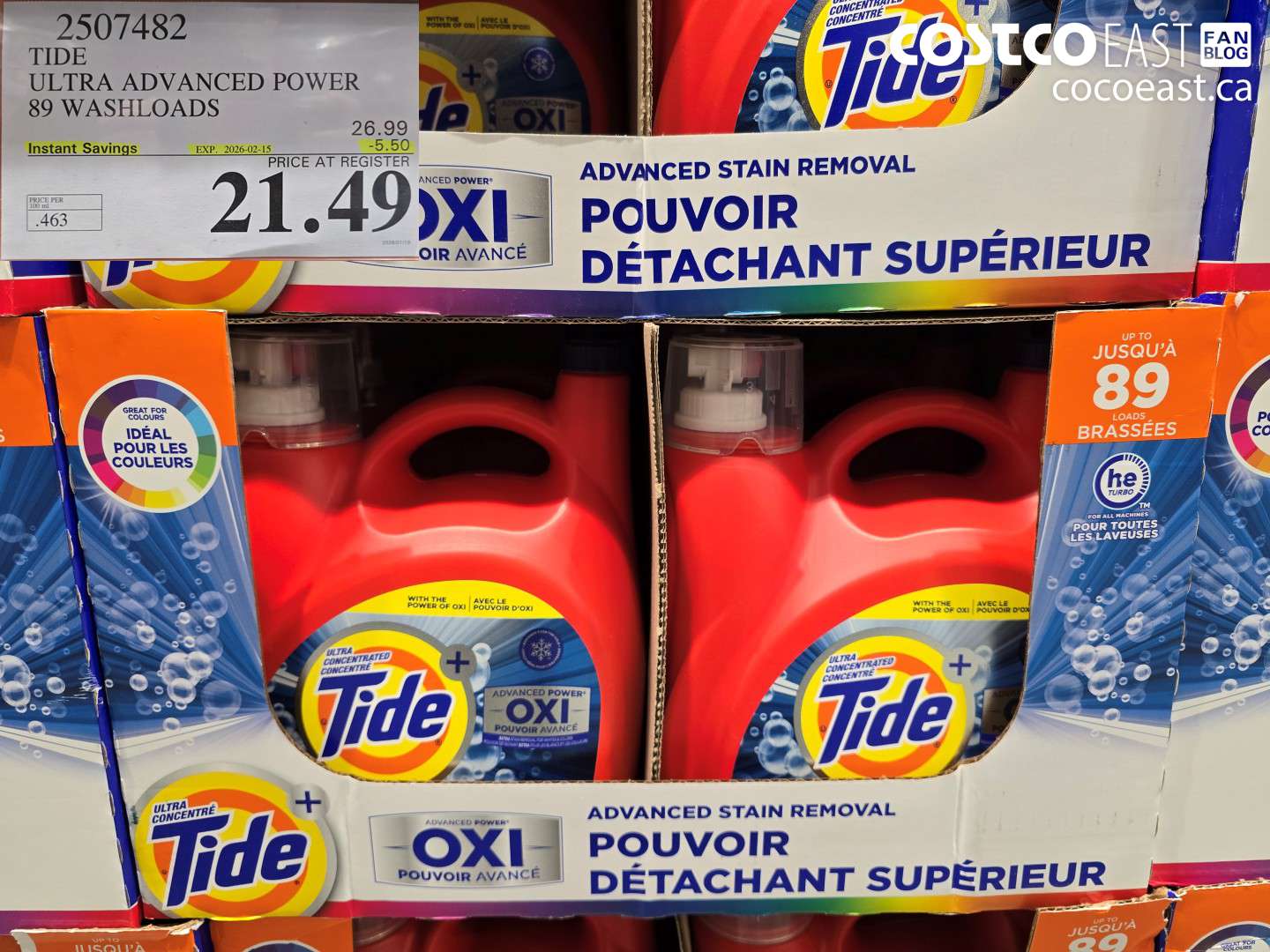 2507482 TIDE ULTRA ADVANCED POWER 89 WASHLOADS ($5.50 INSTANT SAVINGS EXPIRES ON 2026-02-15) $21.49