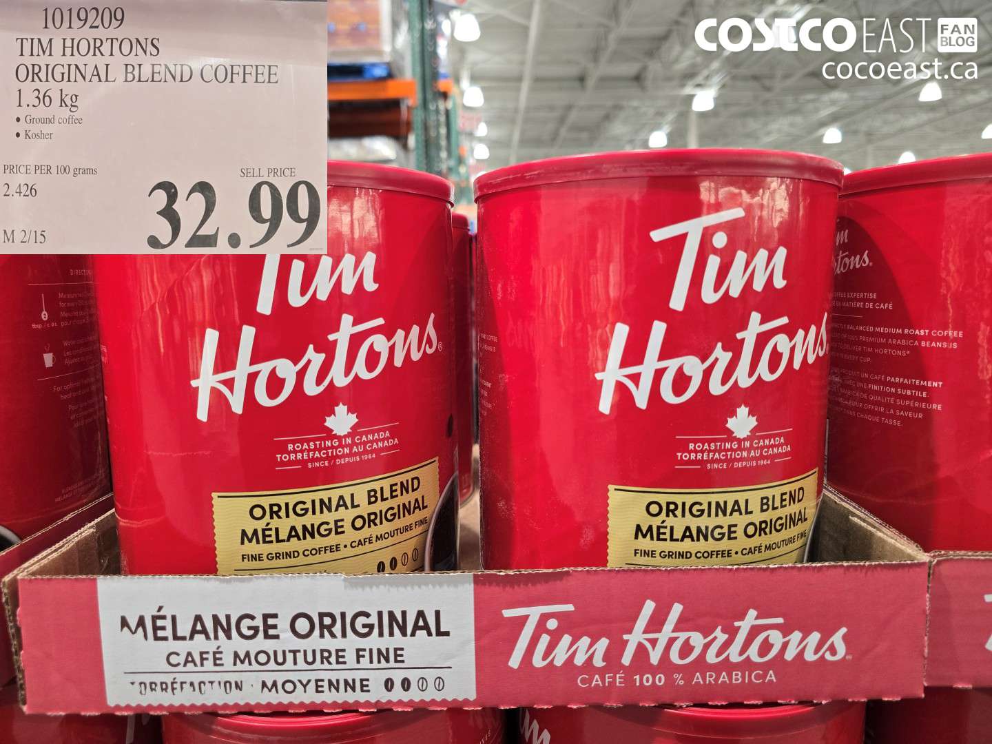 1019209 TIM HORTONS ORIGINAL BLEND COFFEE 1.36 KG $32.99