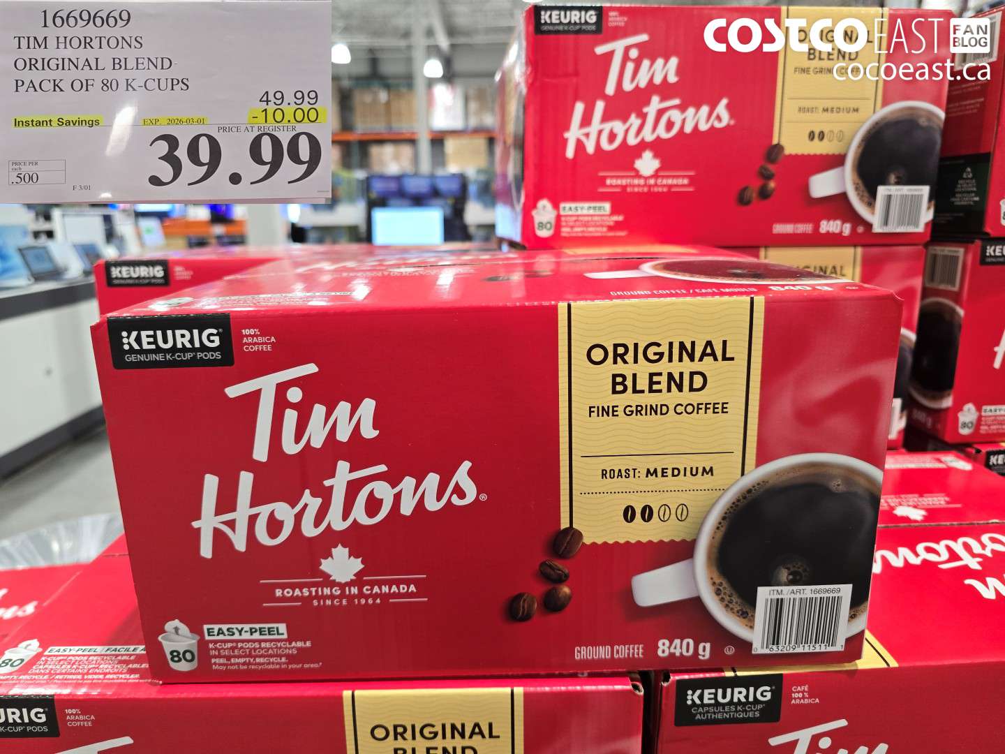 1666969 TIM HORTONS ORIGINAL BLEND PACK OF 80 K-CUPS ($10.00 INSTANT SAVINGS EXPIRES ON 2026-03-01) $39.99