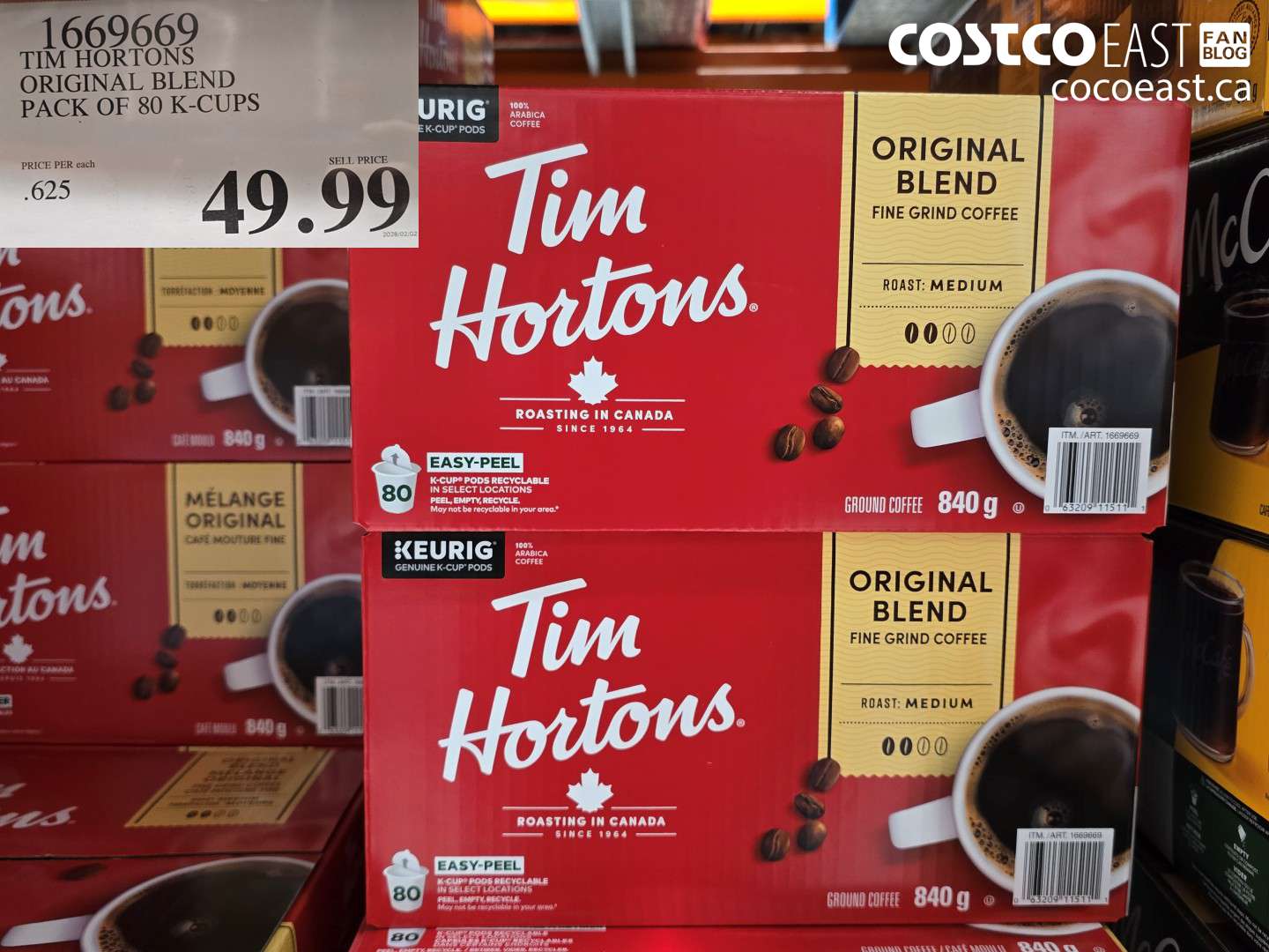 1669669 TIM HORTONS ORIGINAL BLEND PACK OF 80 K-CUPS $49.99