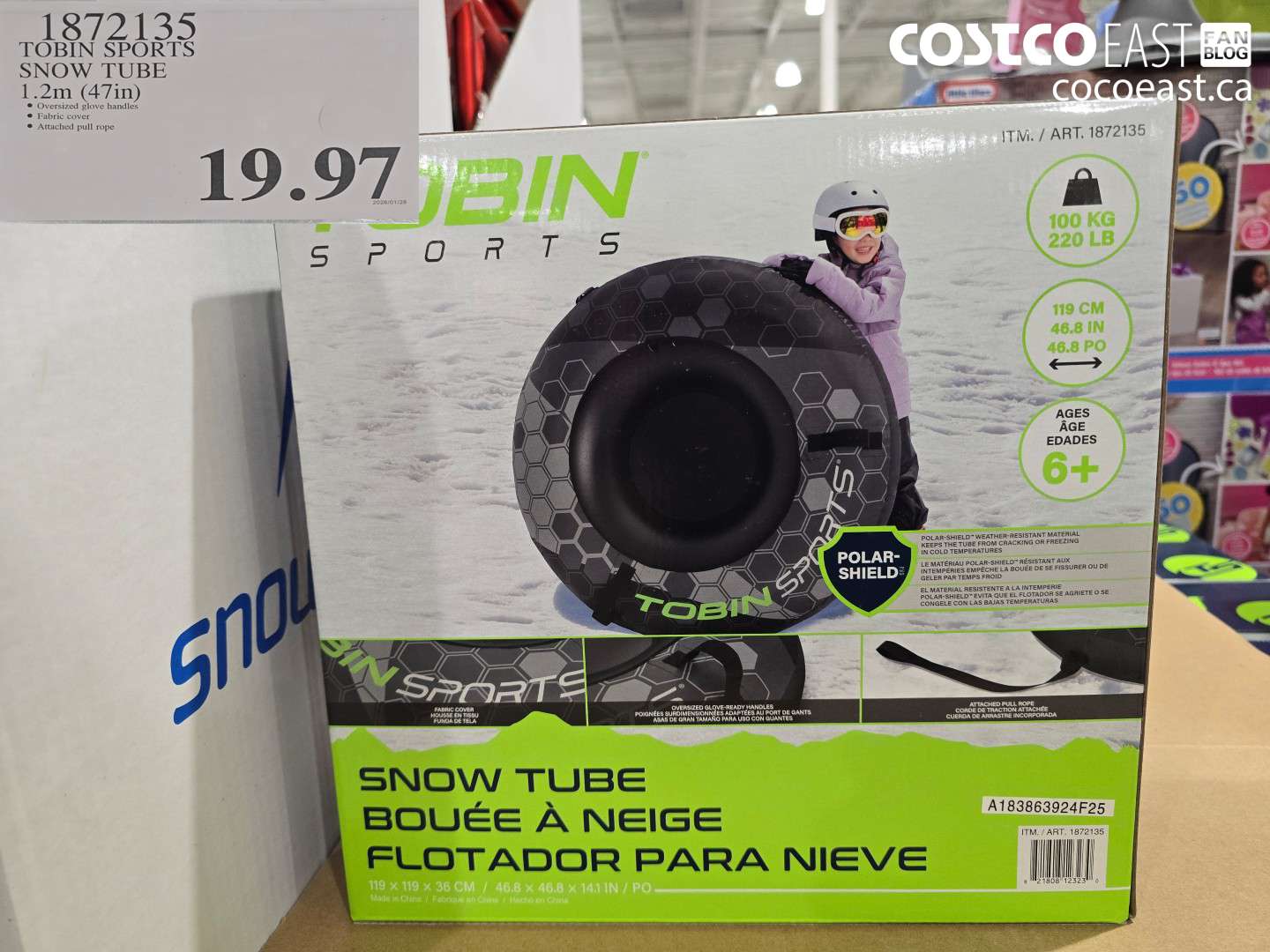1872135 TOBIN SPORTS SNOW TUBE 1.2m (47in) $19.97