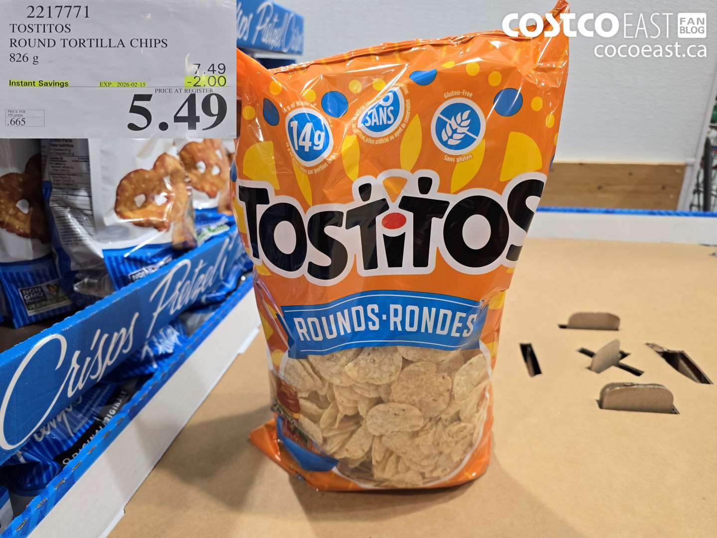 2217771 TOSTITOS ROUND TORTILLA CHIPS 826 g ($2.00 INSTANT SAVINGS EXPIRES ON 2026-02-15) $5.49