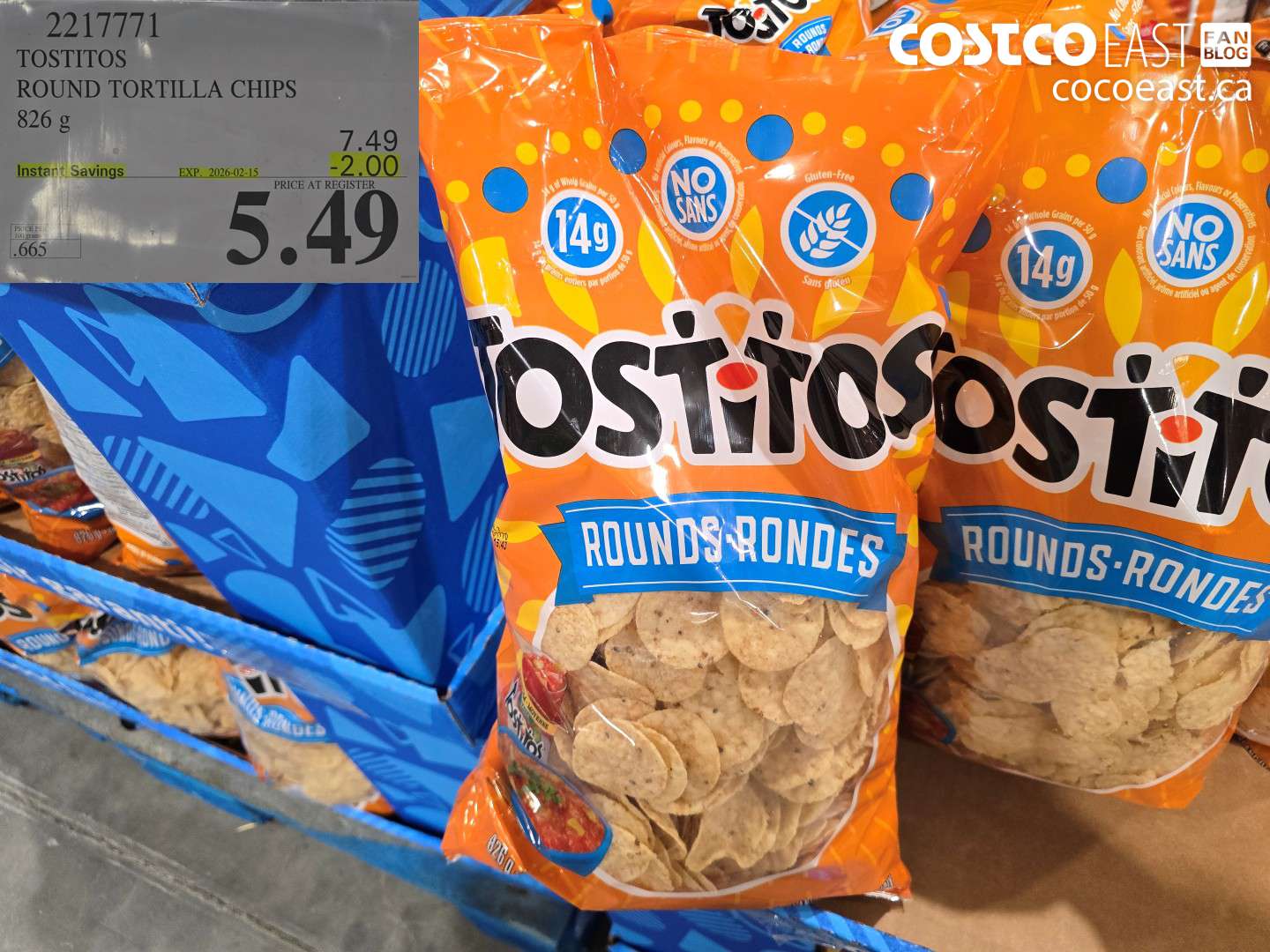 2217771 TOSTITOS ROUND TORTILLA CHIPS 826 g ($2.00 INSTANT SAVINGS EXPIRES ON 2026-02-15) $5.49