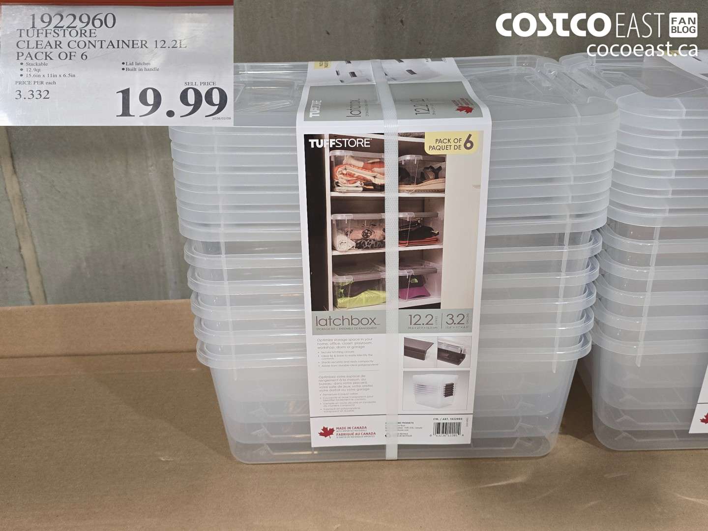 1922960 TUFFSTORE CLEAR CONTAINER 12.2L PACK OF 6 $19.99