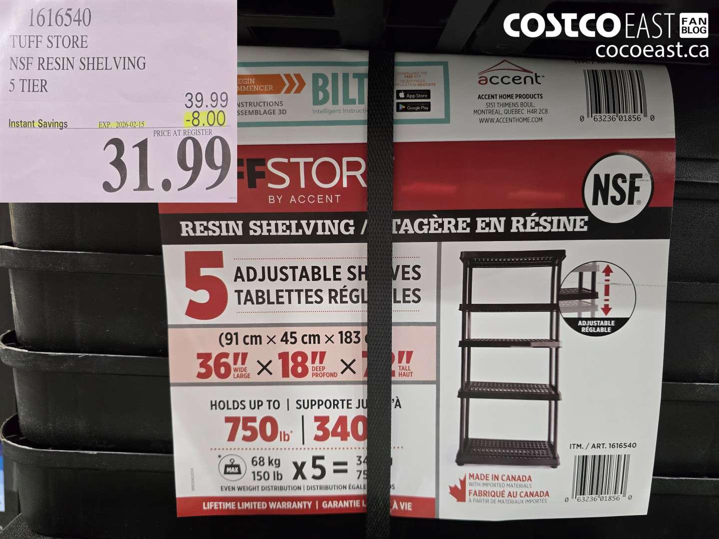 1616540 TUFF STORE NSF RESIN SHELVING 5 TIER ($8.00 INSTANT SAVINGS EXPIRES ON 2026-02-15) $31.99