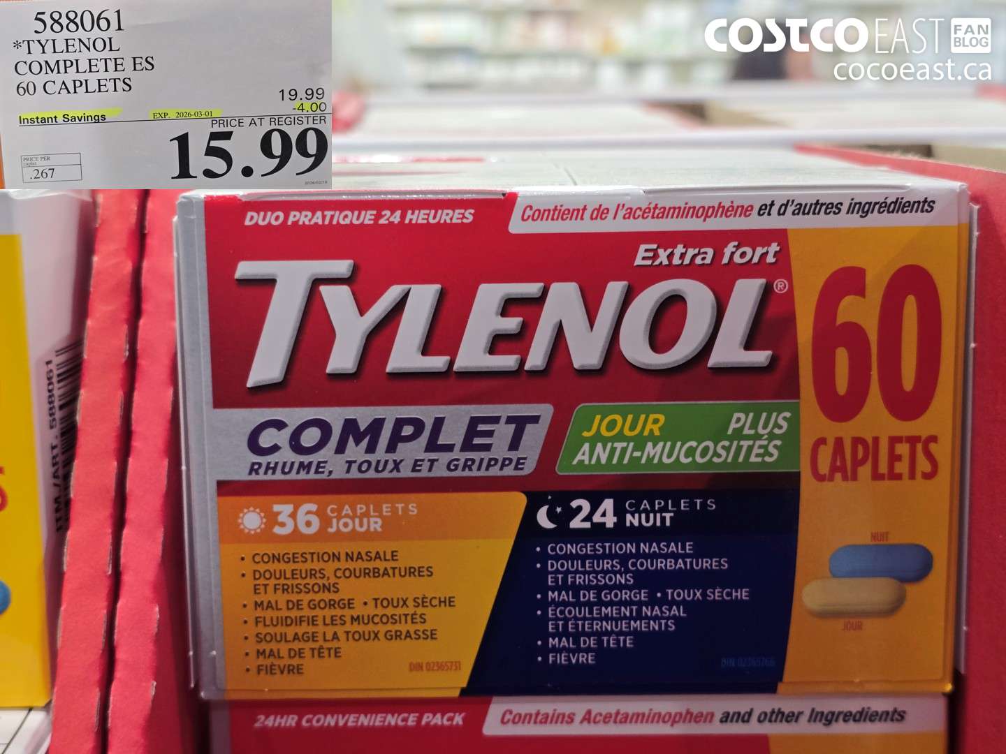 588061 TYLENOL COMPLETE ES 60 CAPLETS ($4.00 INSTANT SAVINGS EXPIRES ON 2026-03-01) $15.99