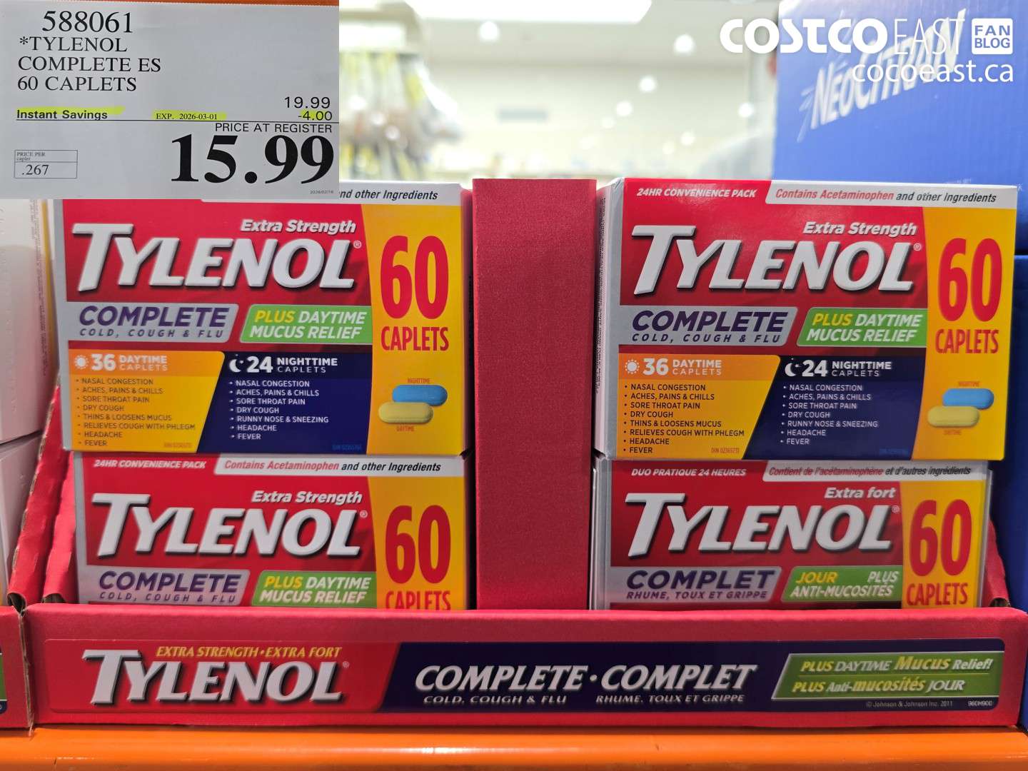 588061 TYLENOL COMPLETE ES 60 CAPLETS ($4.00 INSTANT SAVINGS EXPIRES ON 2026-03-01) $15.99
