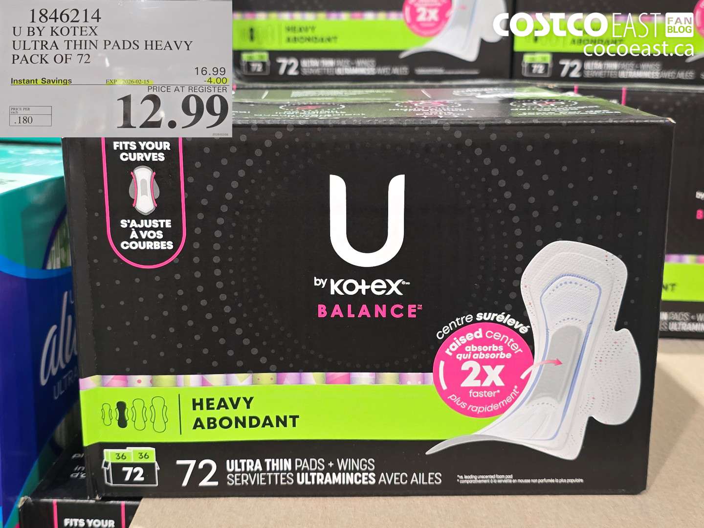 1846214 U BY KOTEX ULTRA THIN PADS HEAVY PACK OF 72 ($4.00 INSTANT SAVINGS EXPIRES ON 2026-02-15) $12.99