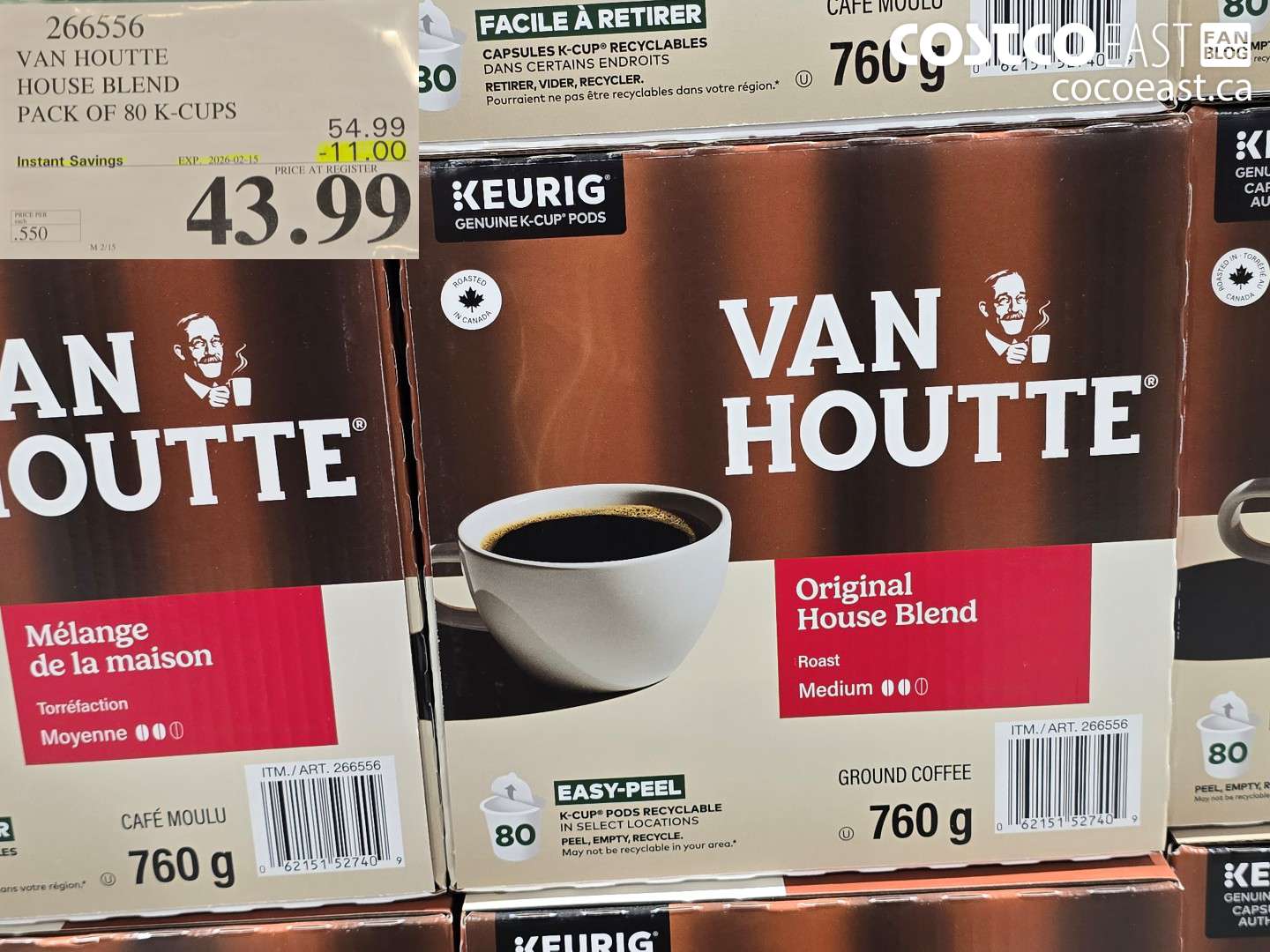 266556 VAN HOUTTE HOUSE BLEND PACK OF 80 K-CUPS ($11.00 INSTANT SAVINGS EXPIRES ON 2026-02-15) $43.99