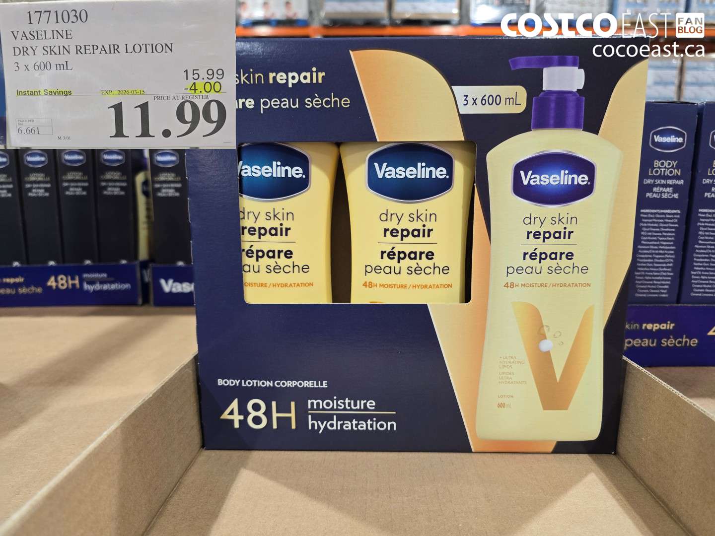 1771030 VASELINE DRY SKIN REPAIR LOTION 3 X 600 ML ($4.00 INSTANT SAVINGS EXPIRES ON 2026-03-15) $11.99