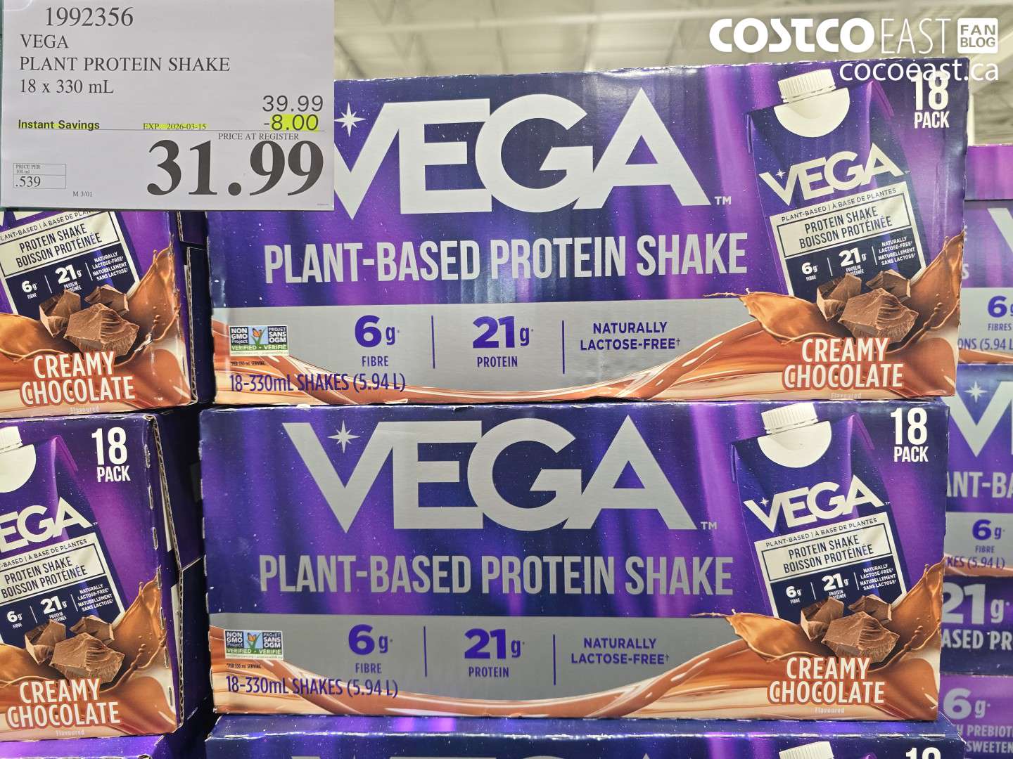 1992356 VEGA PLANT PROTEIN SHAKE 18 x 330 ml ($8.00 INSTANT SAVINGS EXPIRES ON 2026-03-15) $31.99