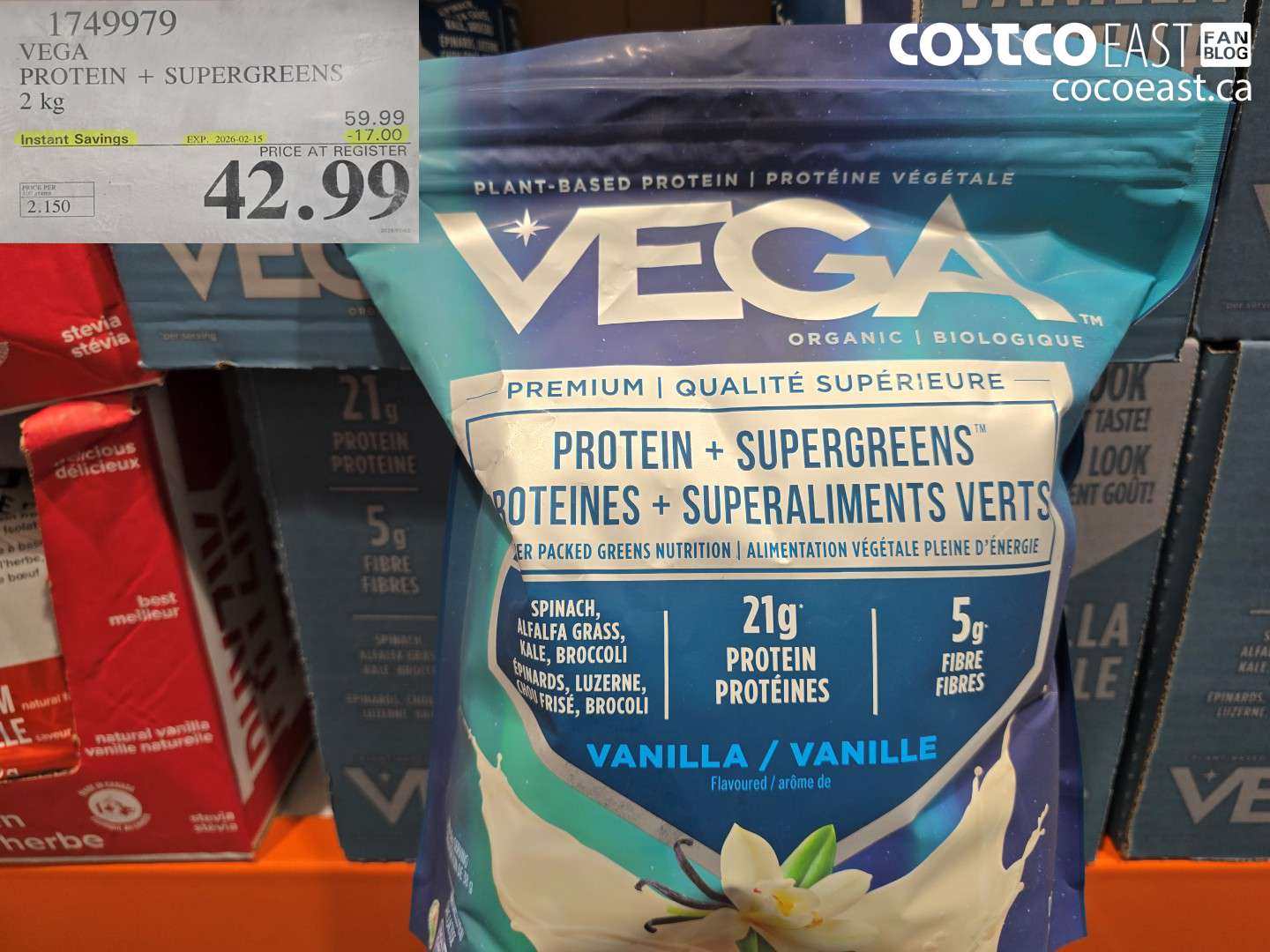 1749979 VEGA PROTEIN + SUPERGREENS 2 KG ($17.00 INSTANT SAVINGS EXPIRES ON 2026-02-15) $42.99