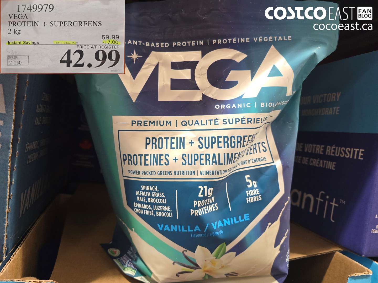 1749979 VEGA PROTEIN + SUPERGREENS 2 kg ($17.00 INSTANT SAVINGS EXPIRES ON 2026-02-22) $42.99