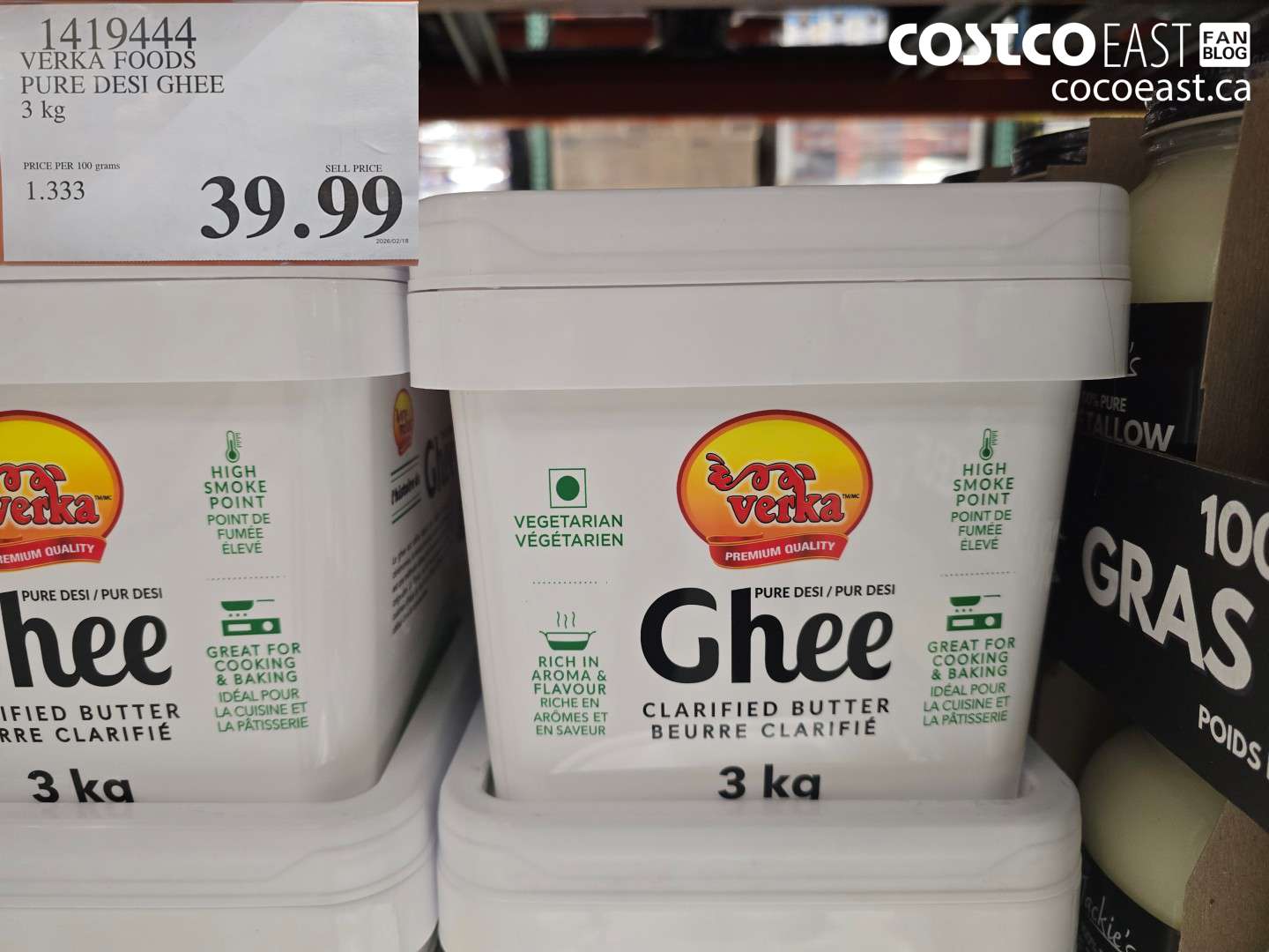 1419444 VERKA FOODS PURE DESI GHEE 3 kg $39.99