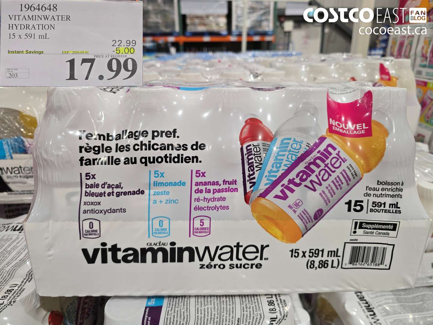 1964648 VITAMINWATER HYDRATION 15 X 591 ML ($5.00 INSTANT SAVINGS EXPIRES ON 2026-03-01) $17.99