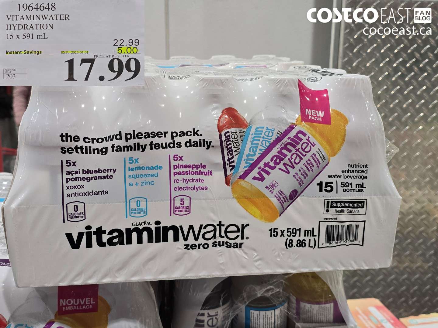 1964648 VITAMINWATER HYDRATION 15 x 591 mL ($5.00 INSTANT SAVINGS EXPIRES ON 2026-03-01) $17.99