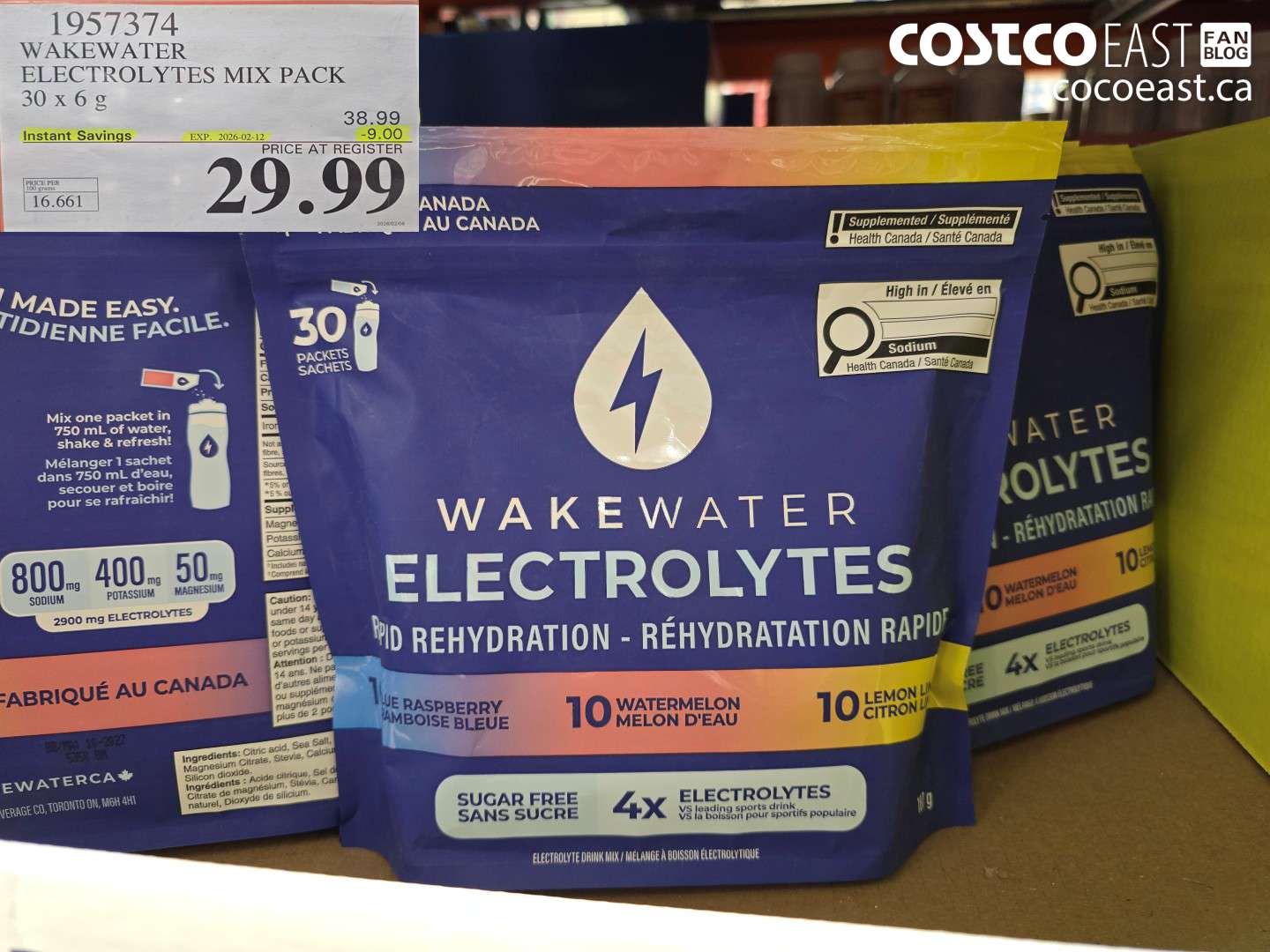 1957374 WAKEWATER ELECTROLYTES MIX PACK 30 x 6 g ($9.00 INSTANT SAVINGS EXPIRES ON 2026-02-12) $29.99