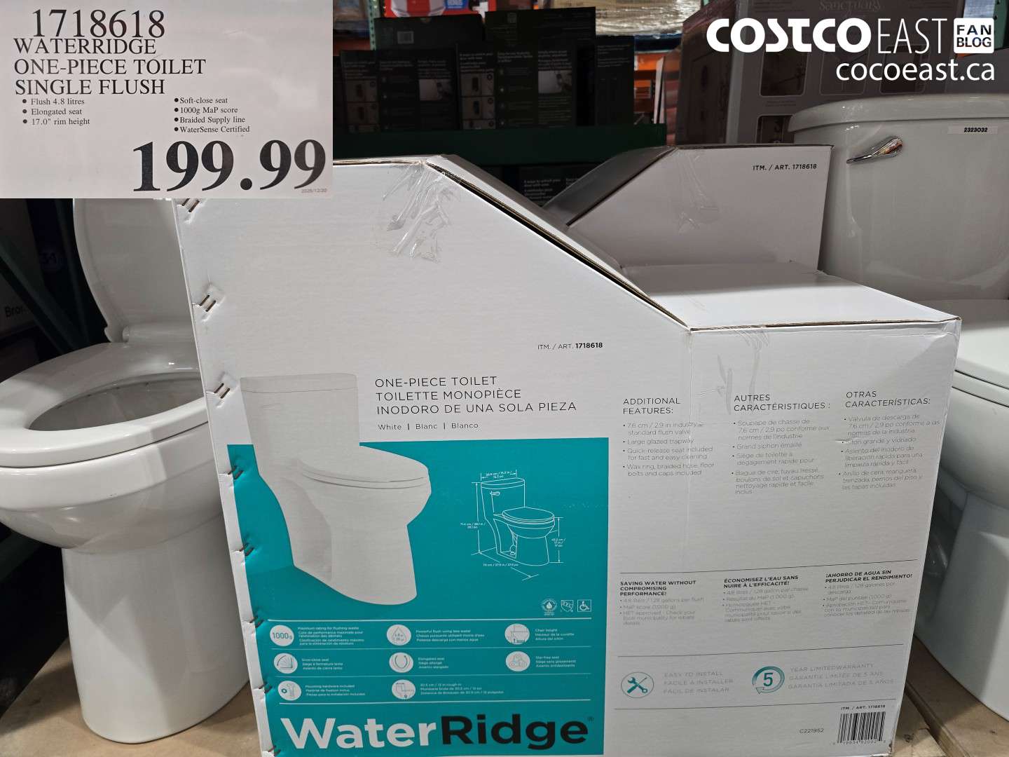 1718618 WATERRIDGE ONE-PIECE TOILET SINGLE FLUSH $199.99